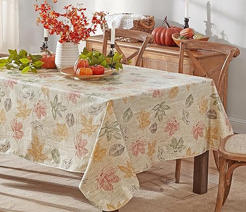 Miniatura 7 de Newbridge Mantel de vinilo con estampado de hojas de otoño abstractas estampadas, mantel de vinilo contemporáneo de Acción de Gracias con parte