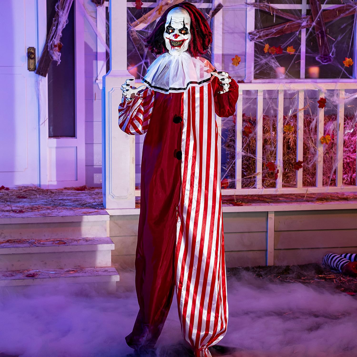 JOYIN 67" Halloween Decorations Outdoor, Scary Animatronics Clown Decor Clearance with LED Eyes and Creepy Sound, Life Size Animated for Haunted House Lawn Yard Patio