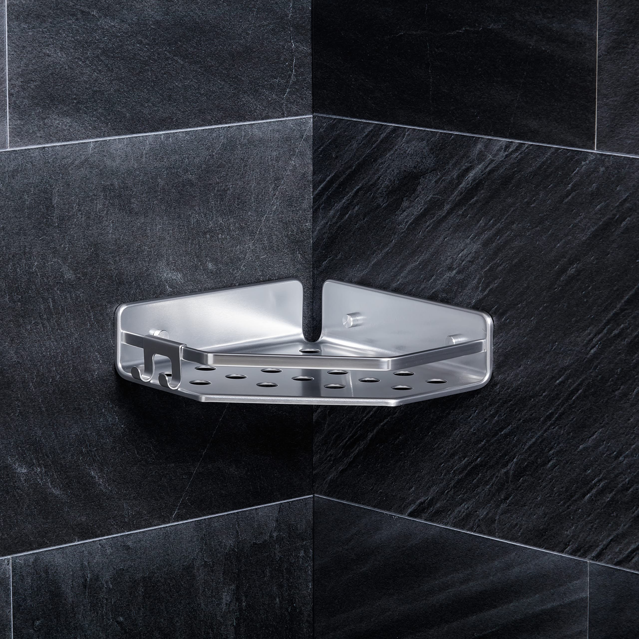 TATAY Shower Shelf No Drilling Corner Aluminium, Silver, 20x20x5.5 cm - Image 4