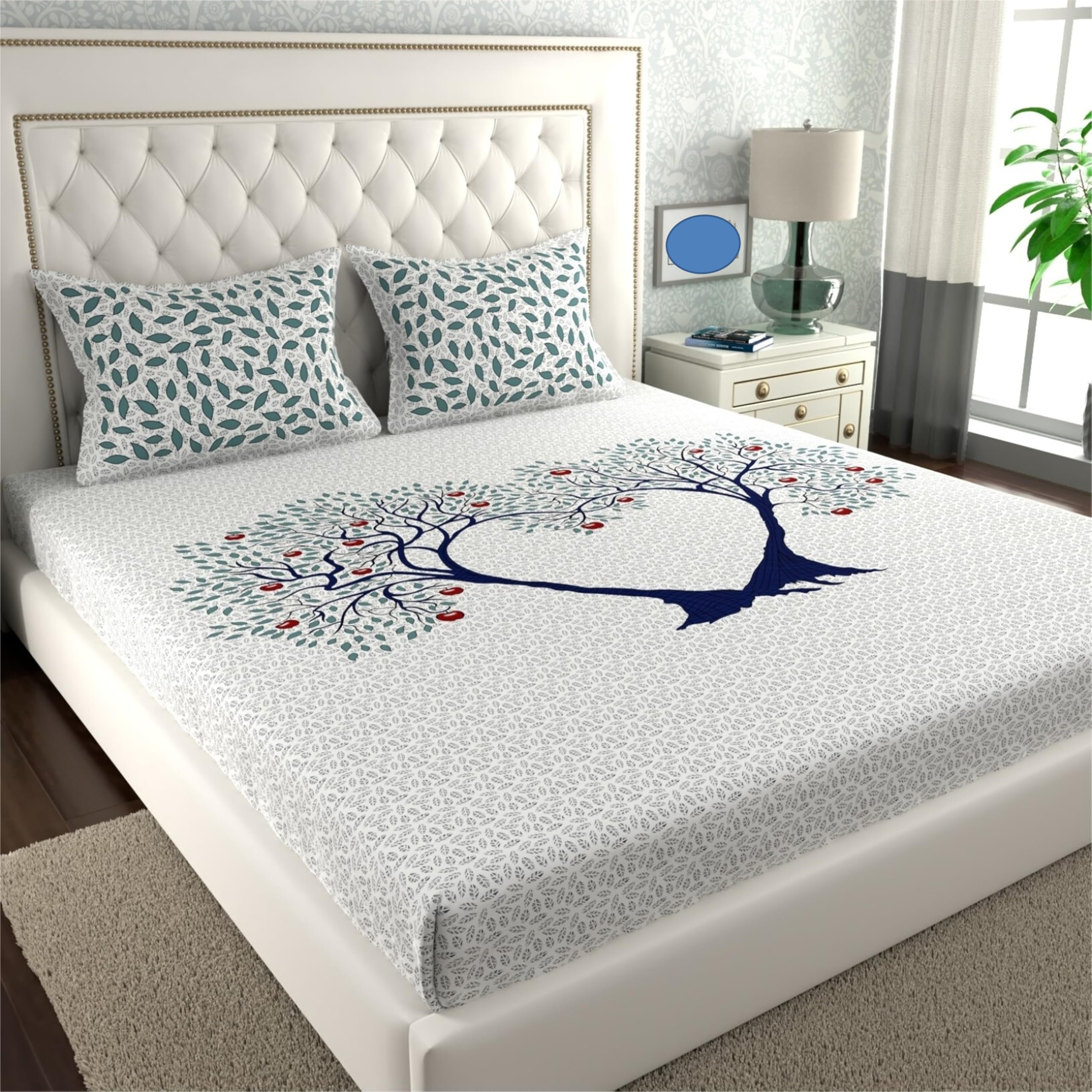 KOUNDAL Rajasthani Jaipuri Sanganeri Print 144 TC 100% Pure Cotton Bed Sheet Set for Double Bed King Size, Tree Pattern, Double Bedsheet Cotton with 2 Pillow Covers (B0D8RQN52D) Amazon Price History, Amazon Price Tracker