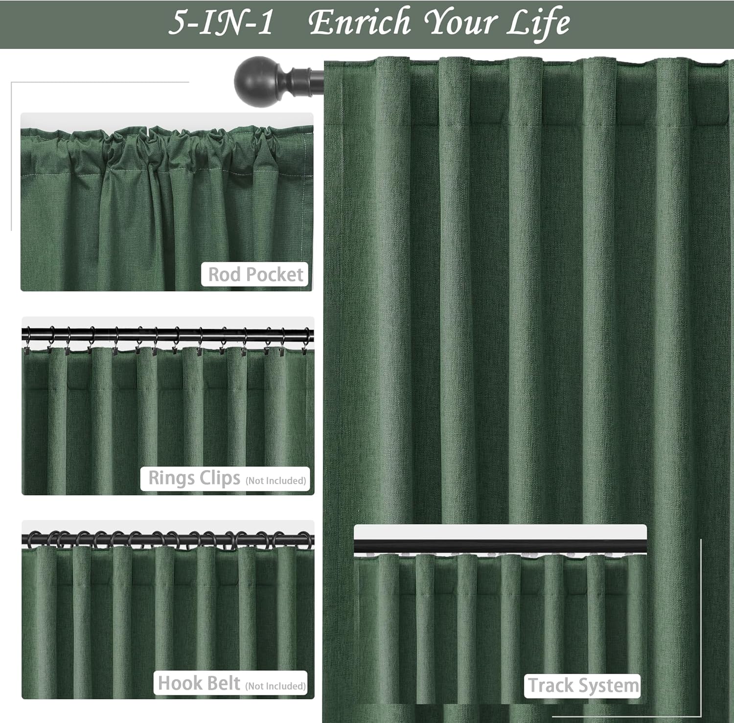 UHITECH 35 Inch Long Blackout Curtains for Kitchen Small Window Cafe Black Out Curtains for Bedroom Living Room Short Panels Thermal Drapes Sound Proof Olive Green