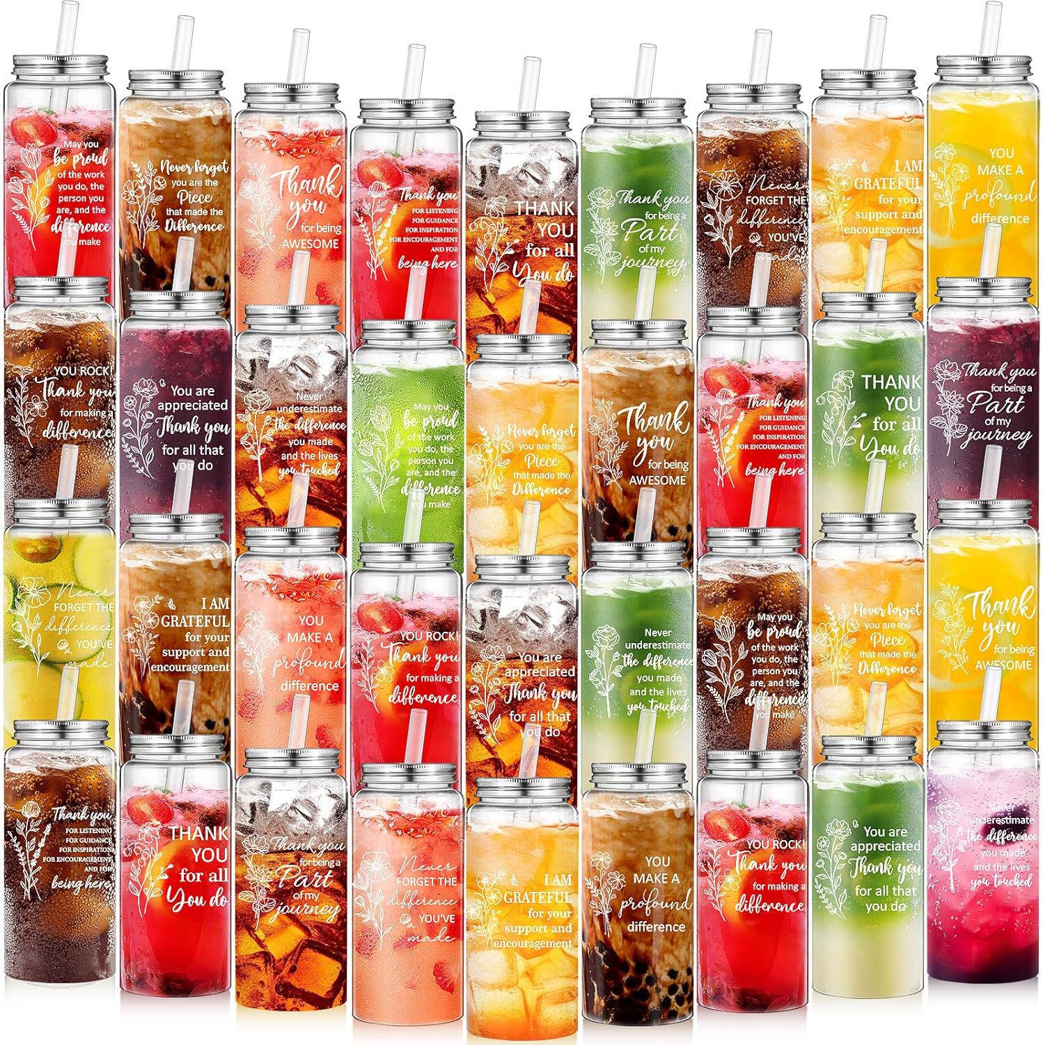Skylety 36 Pcs Employee Appreciation Gifts Bulk 13.5 oz Thank You Cups with Lids and Straws Reusable Plastic Tumbler Gift Drinking Cups Bulk for Coworker Volunteer Staff Teacher
