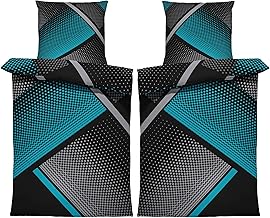 one-home Bed Linen 135 x 200 cm and 80 x 80 cm Microfibre Duvet Cover Photo Print Modern Geometric Petrol Size: 4-Piece 135 x 200 cm