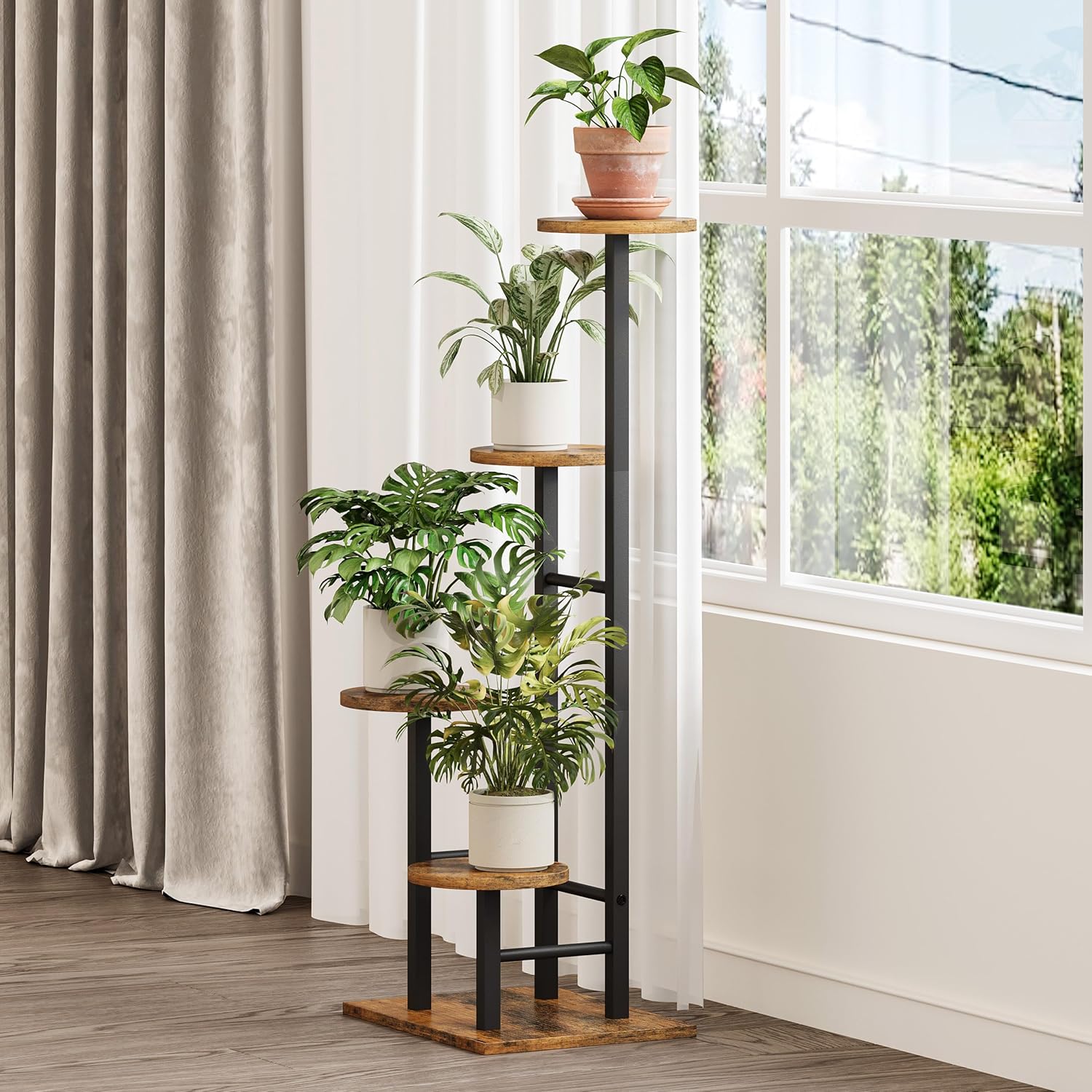 5 Tier Plant Stand Indoor, Corner Plant Shelf, Plant Shelves Organizer, Flower Stand for Multiple Plants, Tall Wood Plant Shelf Holder for Indoor, for Living Room, Balcony GPS108RB