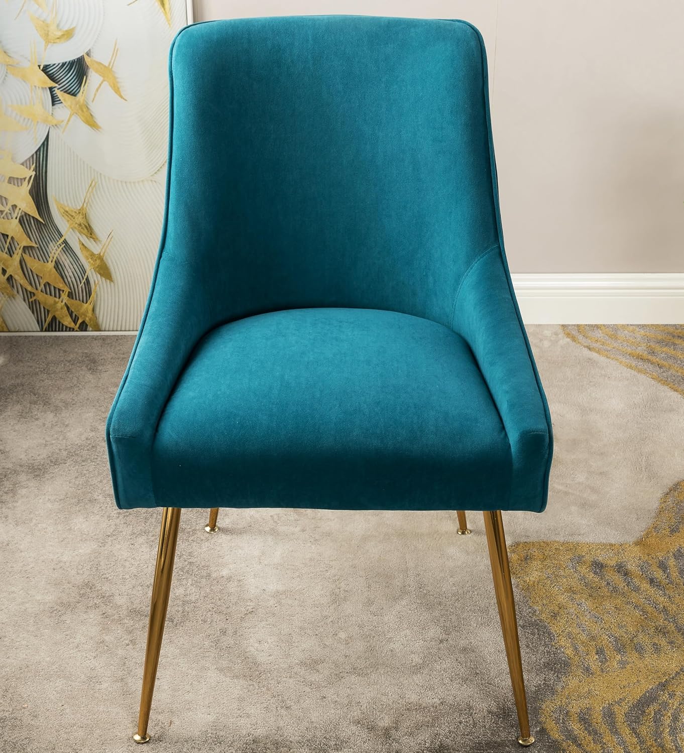 Container Furniture Direct Luxury Velvet Dining Chair with Elegant Scoop Back Design, Gold Metal Legs and Soft Upholstery, Comfortable Seating for Dining Room, Kitchen, or Office, Greenish Blue