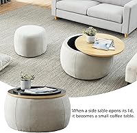 Vista 6 de Juego de 2 piezas de otomano redondo de chenilla para almacenamiento, equipado con un taburete pequeño en forma de tambor, espacio de almacenamiento