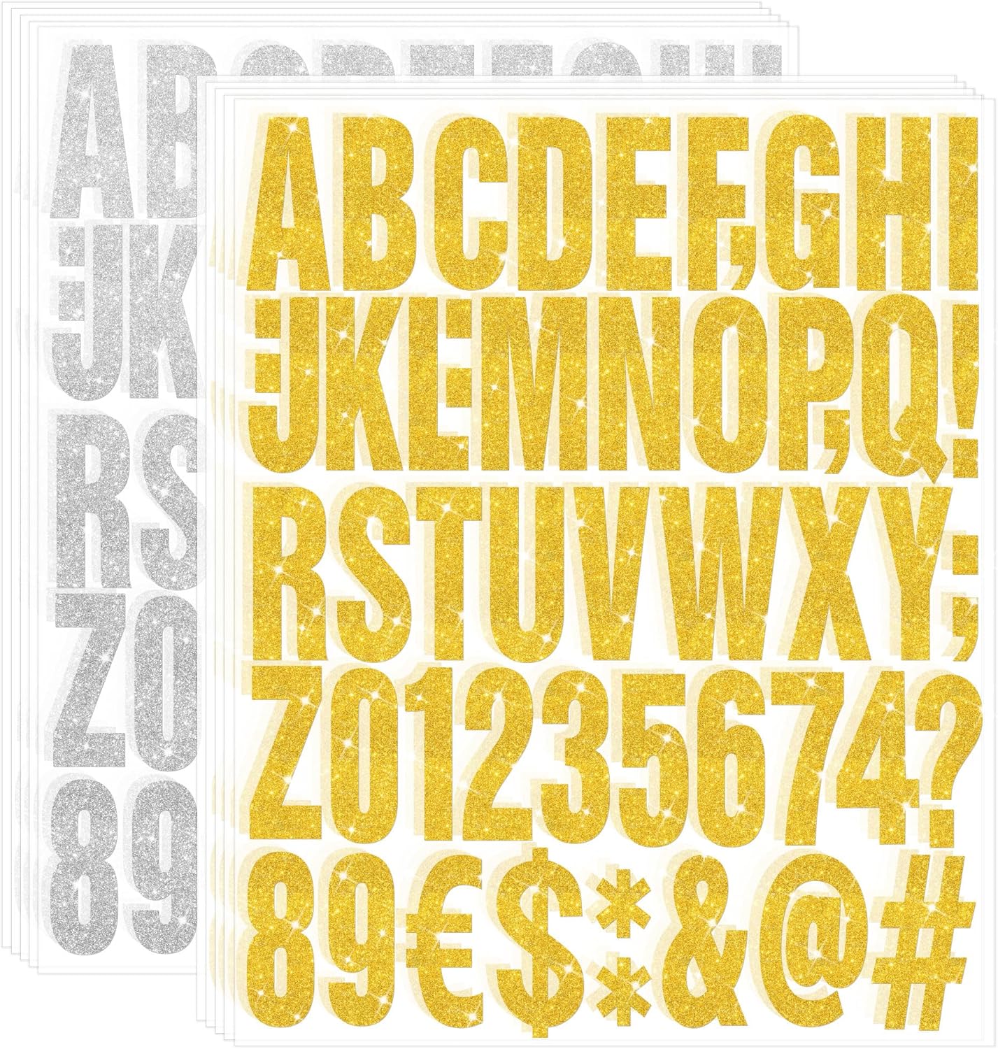 500Pcs Glitter Letter Stickers 2Inch Alphabet Stickers 10 Sheets Vinyl Self Adhesive Stickers Capital Letter Number Stickers for Scrapbooking Carfts Water Bottles Mailbox Address (Gold/Silver, 2 Inch)