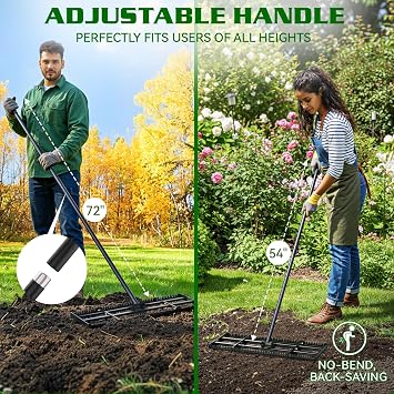 Housolution 32x10 Lawn Leveling Rake with Serrated Edge & Smooth Plate, Heavy-Duty Stainless Leveling Rake with 72 Adjustable Handle, Serrated Rake for Soil/Dirt/Compost/Dead Grass/Gravel