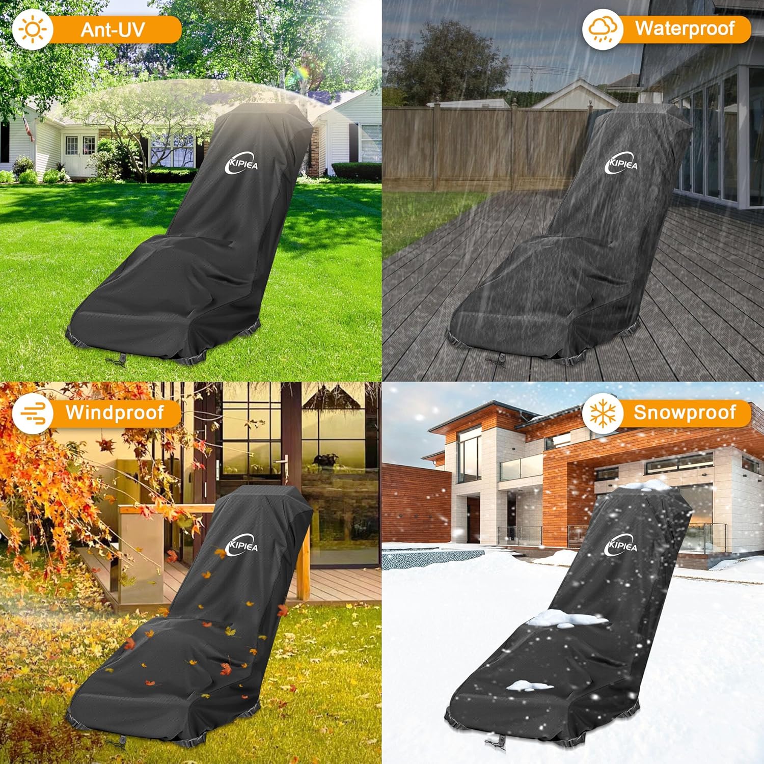 Kipiea Outdoor 600D Lawn Mower Cover Waterproof, UV & Tear-Resistant with 4 Buckles and 2 Drawstrings for Most Push Lawn Mowers