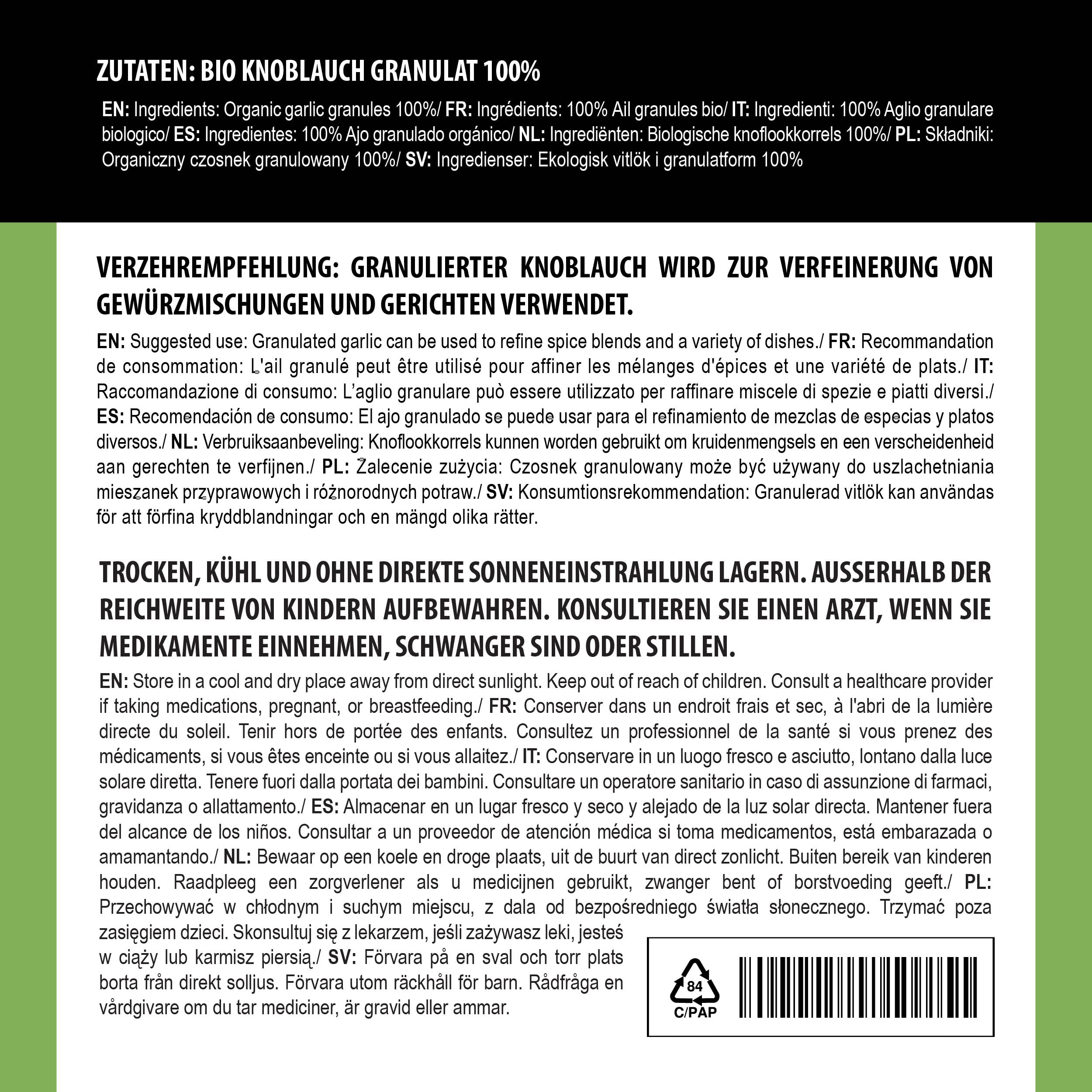 Alpi Nature Ekologiczny Granulowany Czosnek 250g, Siekany Granulowany Czosnek 1-3 mm