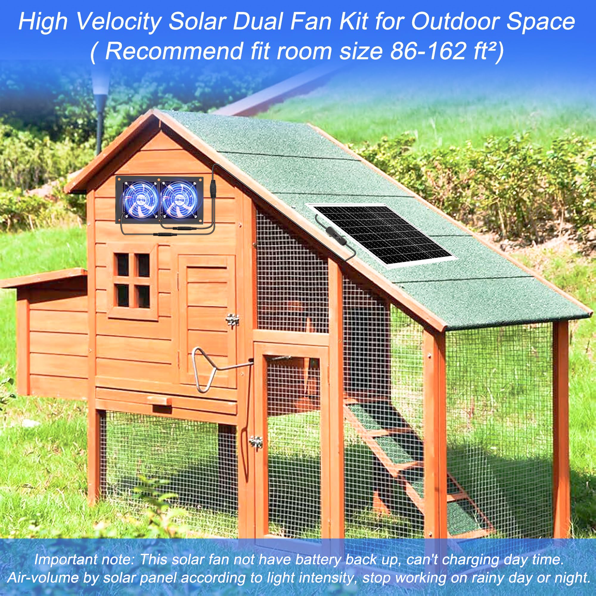 Joycabin Solar Ventilator, 15W Solarmodul Lüfter Kit, Solar Dual Auspuffventilator, Tragbarer Solar Abluftventilator für kleine Hühnerställe, Gewächshäuser, Haustierhäuser, Garage, Keller