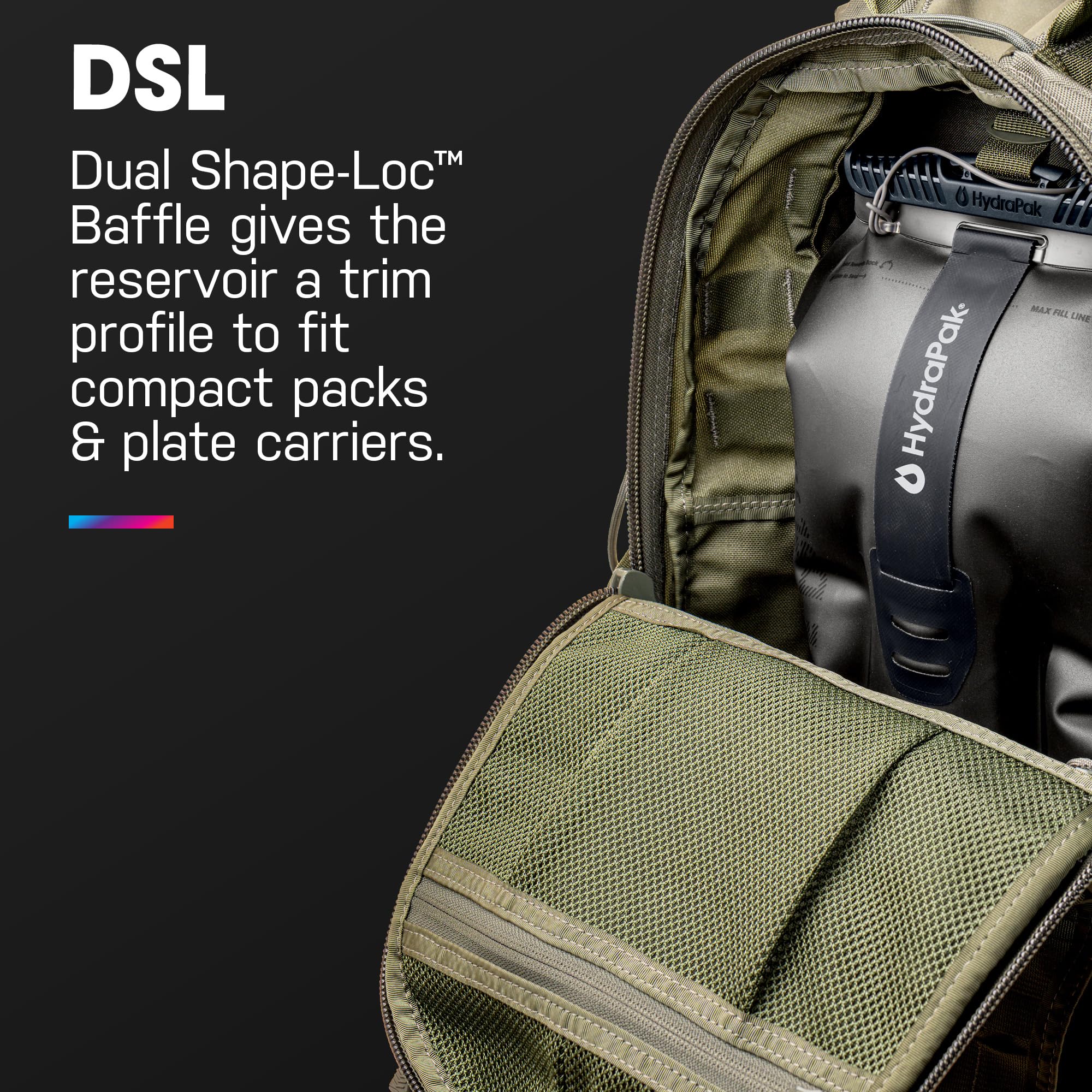Hydrapak Force DSL - Depósito de Agua Ultra Duradero para Mochilas de hidratación tácticas y portaplatos, 3 litros, Perfil Plano, Tubo Aislante, Seguro y fiable
