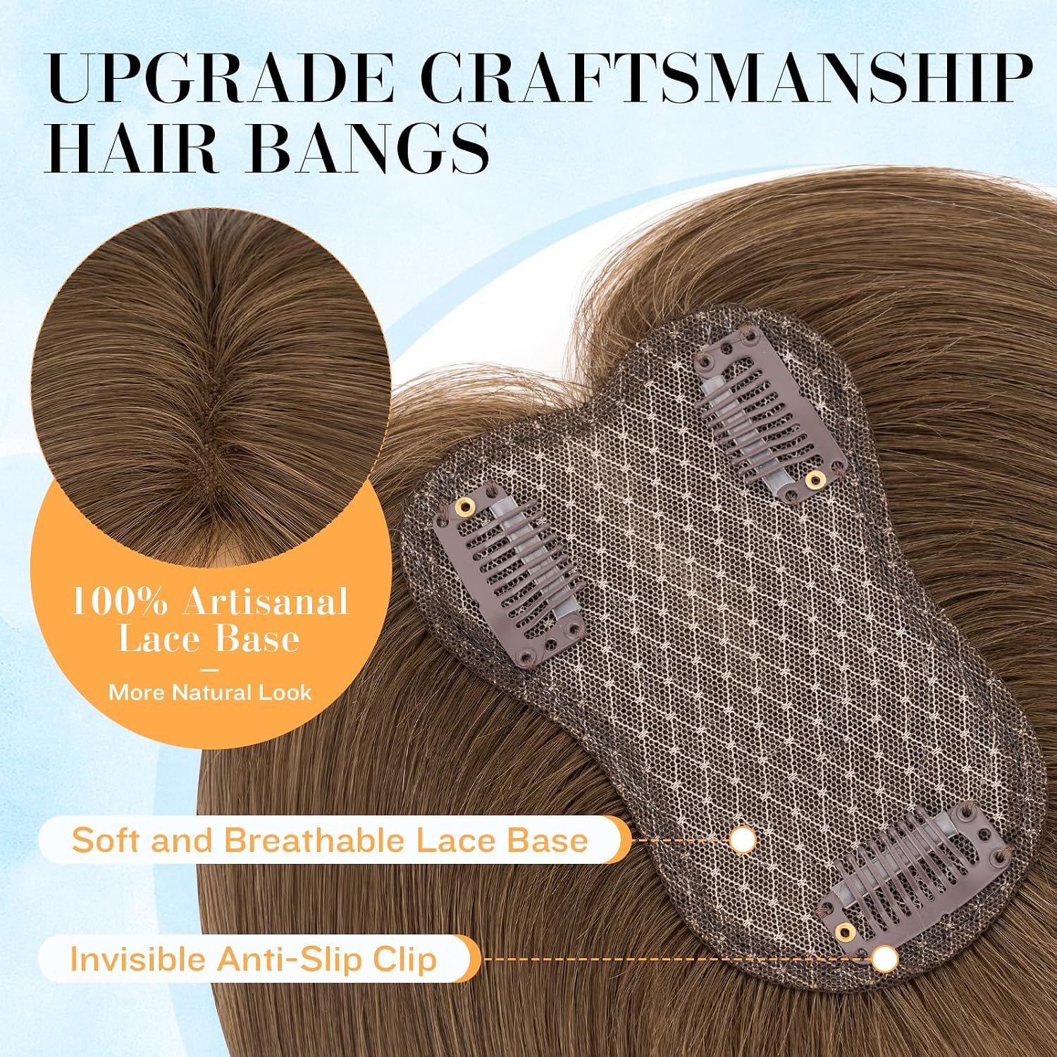 Hair Toppers for Women Real Human Hair,TESS Lightweight Side Bangs Human Hair Toppers,Clip in Bangs,Invisible 3D 360°Full Cover Clip on Bang,3.15"4.33" Lace Soft Base 10"/20g #04 Medium Brown