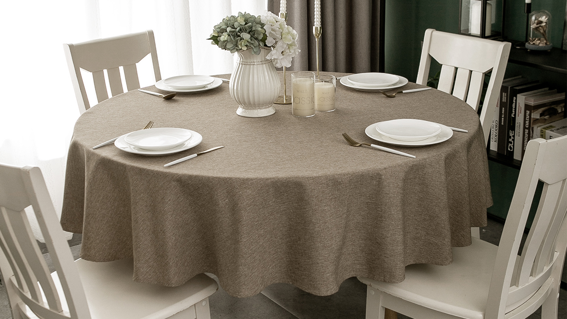 Tovaglia Rettangolare Antimacchia Beige Effetto Lino - 135x300 Cm Per Tavoli Da Pranzo - Foto 4