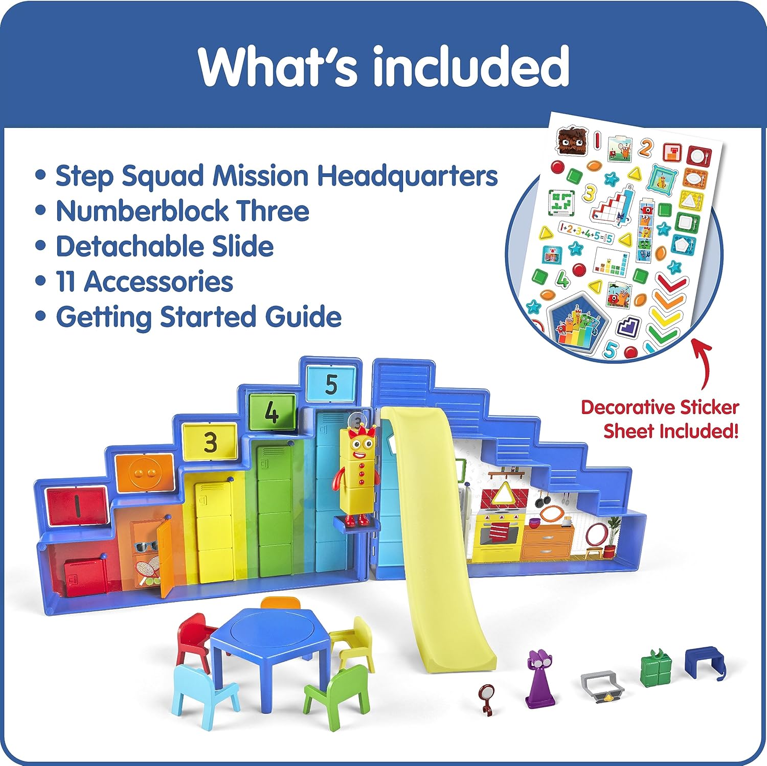 Learning Resources Numberblocks Step Squad Mission Headquarters Deluxe Playset for 3 Years and Older, Includes Collectible Figure Three, Secret Spy Functions and Sticker Sheet