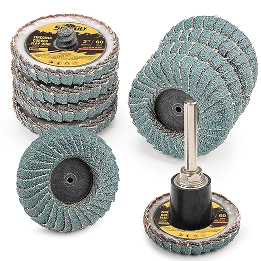 10PCS 60 Grit Curved Flap Disc 2 Inch Roll Lock Quick Change Sanding Discs 1pcs 1/4" Holder Surface Grinding Disc for Die Grinder Metal Surface Grind Burr Finish Weld Rust Paint Removal