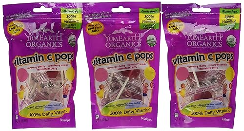 Yummy Earth Vitamin C Piruletas sin gluten 3-ounces Pack de 6
