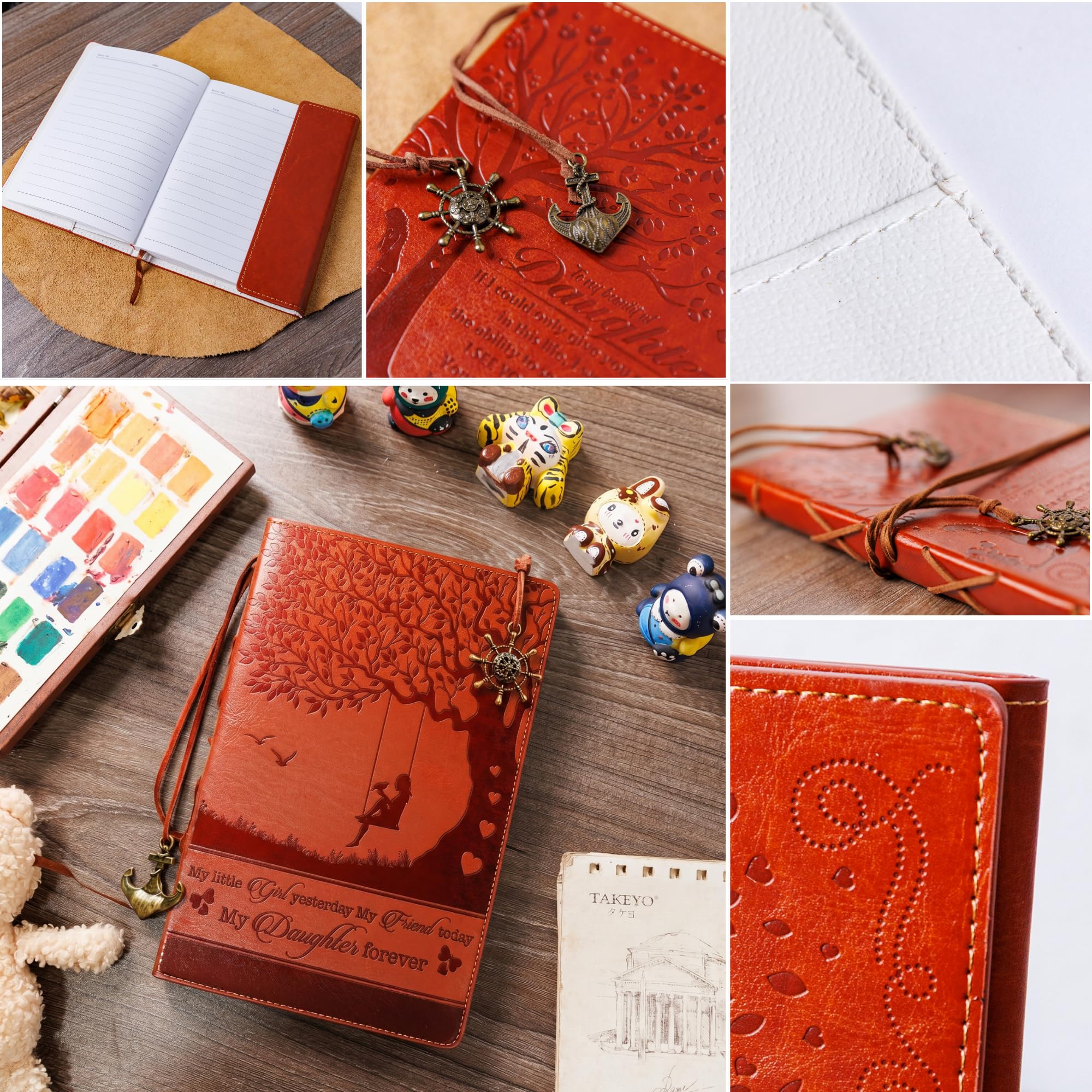 Diario de cuero de regalo para hija de mamá o papá – Cuaderno marrón vintage con mensaje inspirador, páginas a rayas, diario de recuerdo para cumpleaños, graduación, Navidad