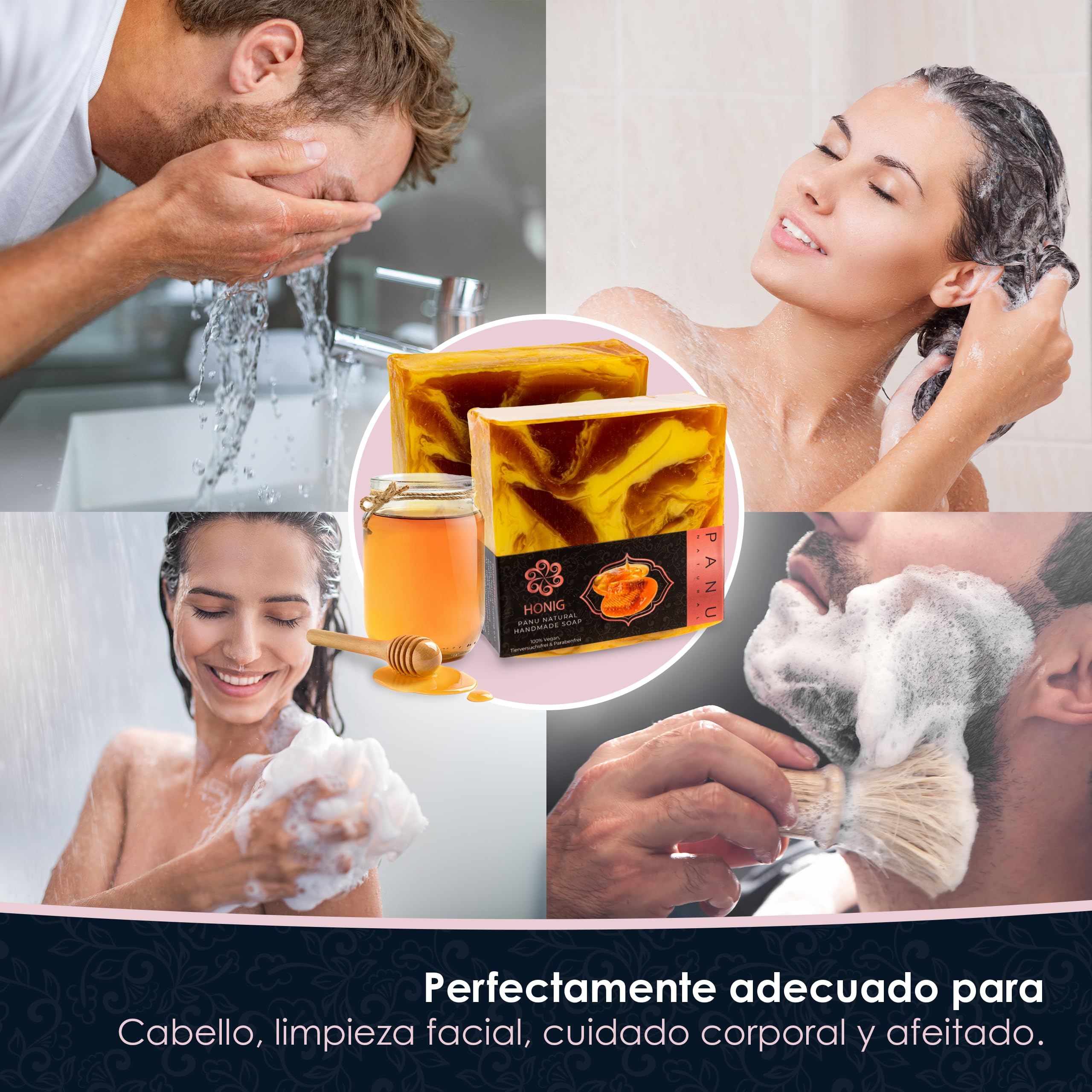 Panu Soaps Miel - Jabón de Ducha Vegano para Todo Tipo de Piel - Jabón Natural como Gel de Ducha Sólido y Champú Sólido - Jabón de Ducha Natural como Gel de Ducha Sólido — view 2