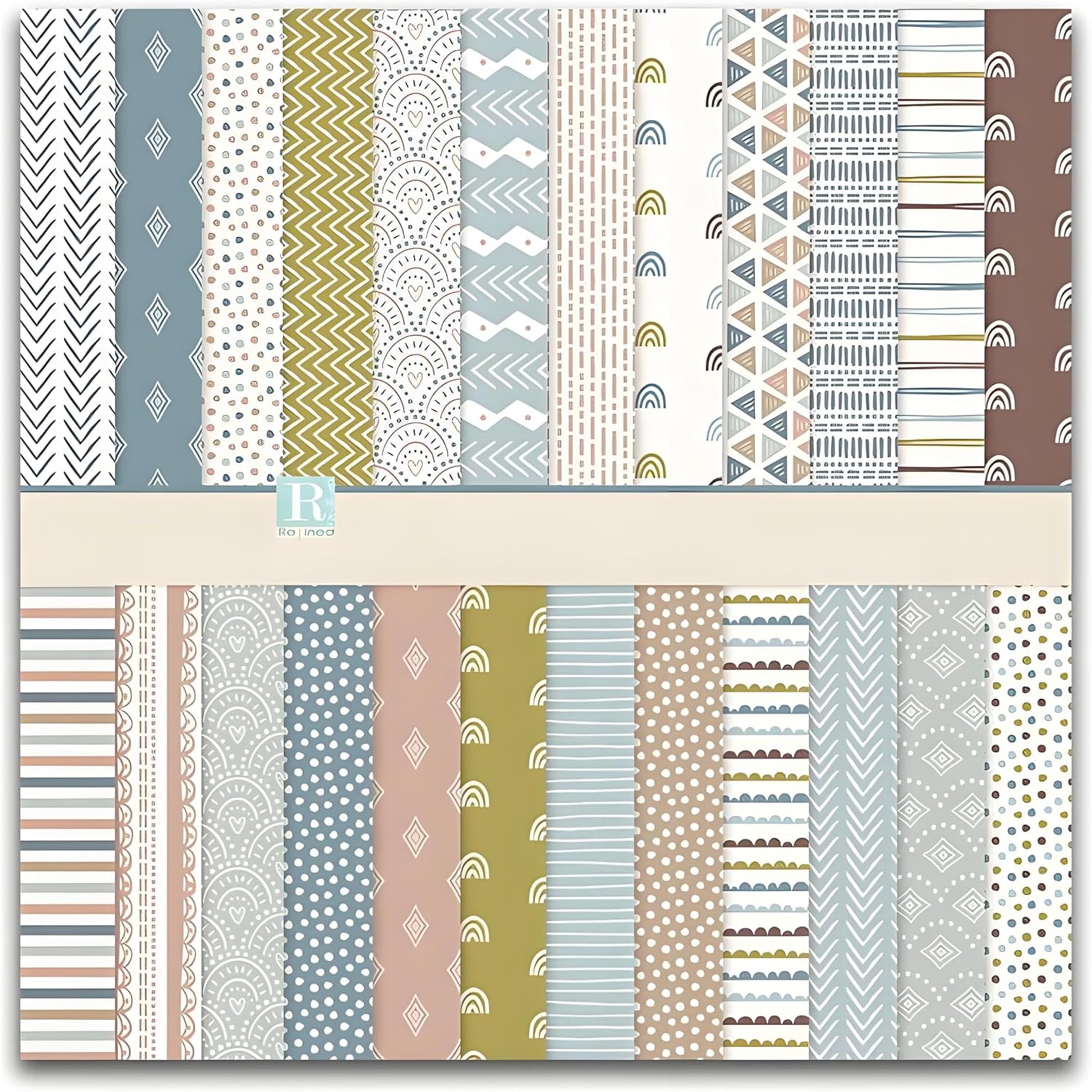 VIVIQUEN 24 Pack Boho Pattern Double-Sided Paper, 12-inches Light Blue Basic Figure Scrapbook Specialty Craft Paper Folded Flat for DIY Background Card Art Craft Making Scrapbook Photo Album Decor