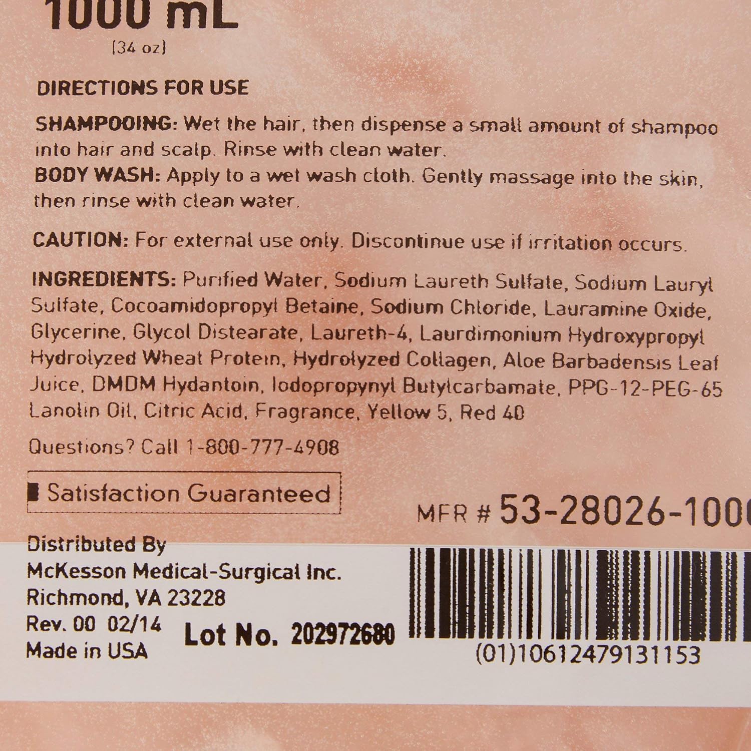 McKesson Body Wash and Shampoo, Refill Bag, Apricot Scent 1000 mL, 10 Count