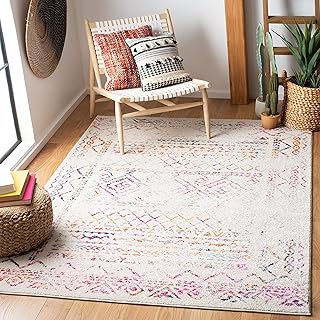 Safavieh Tulum Collection TUL268E Boho Moroccan Distressed Area Rug, 4' x 6', Ivory/Fuchsia