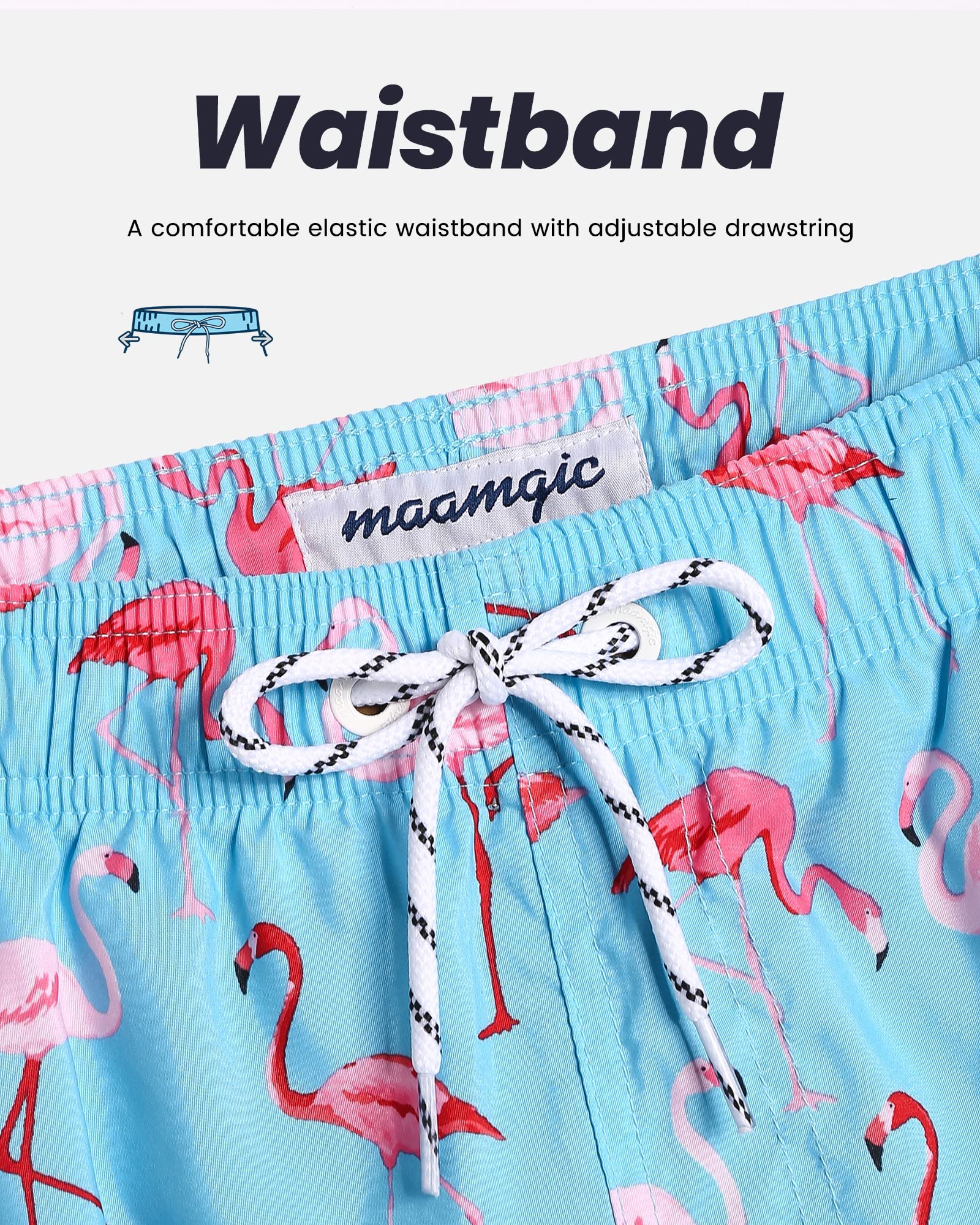 MaaMgic Pantaloncini da Bagno da Uomo Asciugatura Veloce Costume da Bagno per Surf sulla Spiaggia Multi-funzioni Allenamento casa con Fodera in Mesh, Fenicottero Azzurro, L