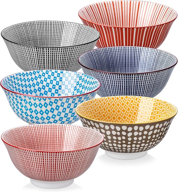 vancasso, porcelanowe miski na zboża, 6 sztuk, japoński styl, kolorowy talerz-750 ml