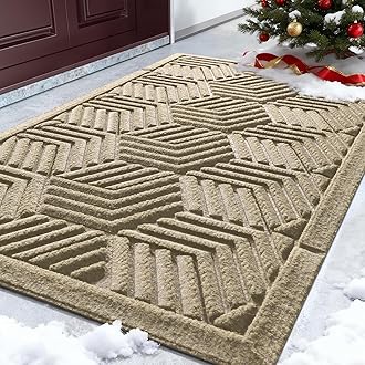 Yimobra Extra Large Door Mat 36x24, All-Season Waterproof Outdoor Mats for Front Door Entrance with Drainage Holes, Heavy Duty Non-Slip Doormat for Garage Patio Entryway Indoor, Beige