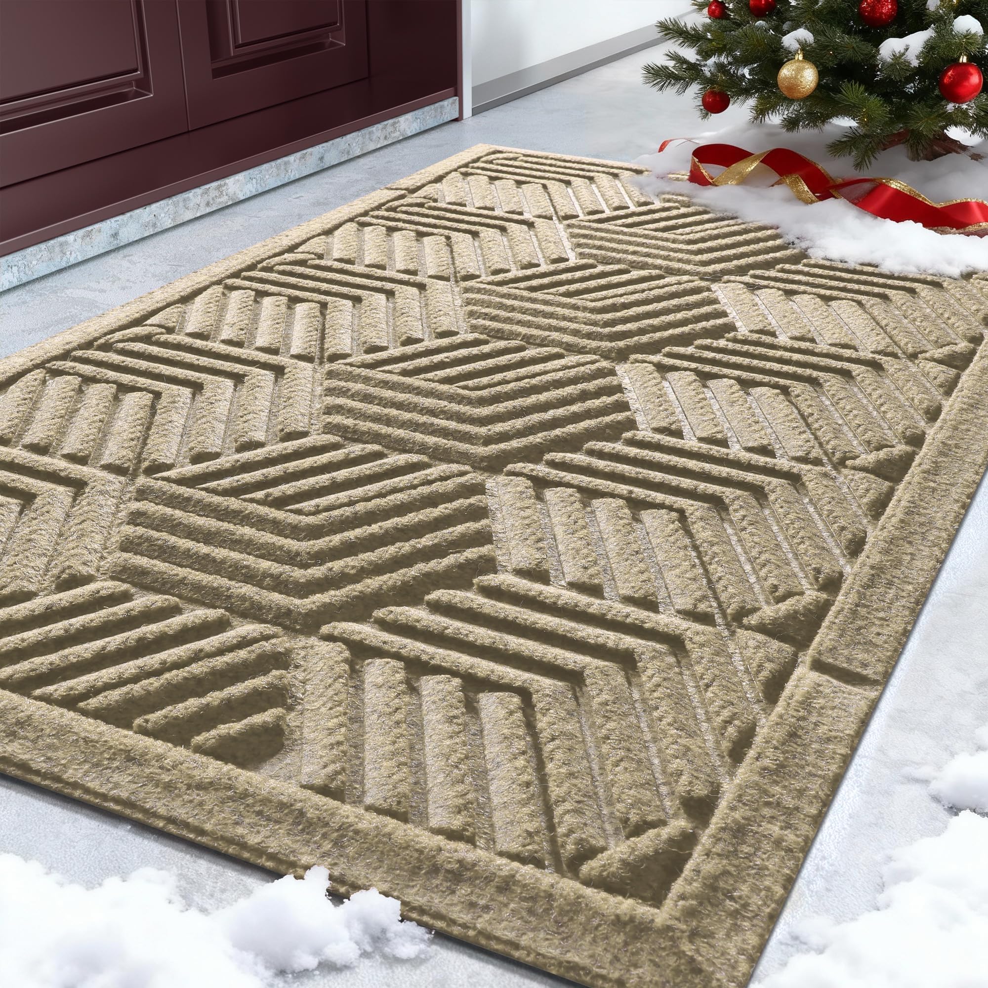 Yimobra Extra Large Door Mat 36x24, All-Season Waterproof Outdoor Mats for Front Door Entrance with Drainage Holes, Heavy Duty Non-Slip Doormat for Garage Patio Entryway Indoor, Beige