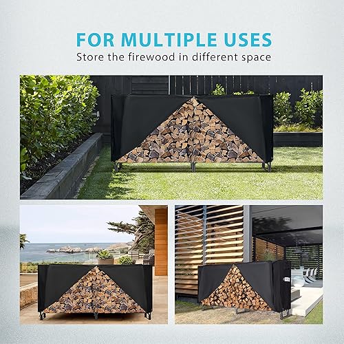 Miniatura 7 de VIVOHOME - Estante de almacenamiento para leña de 8 ft, resistente para interiores y exteriores, color negro