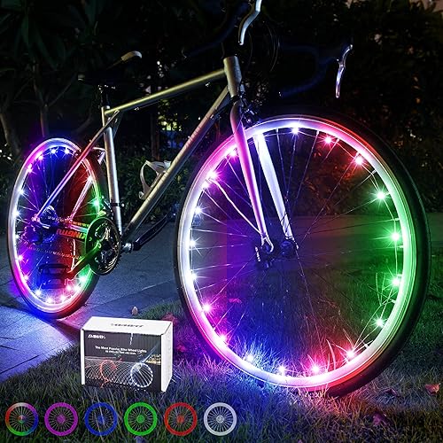 Miniatura 9 de DAWAY A01 Luces LED para rueda de bicicleta, ultra brillantes, impermeables, luces de radios de bicicleta con baterías, divertidas, seguras, Blanco
