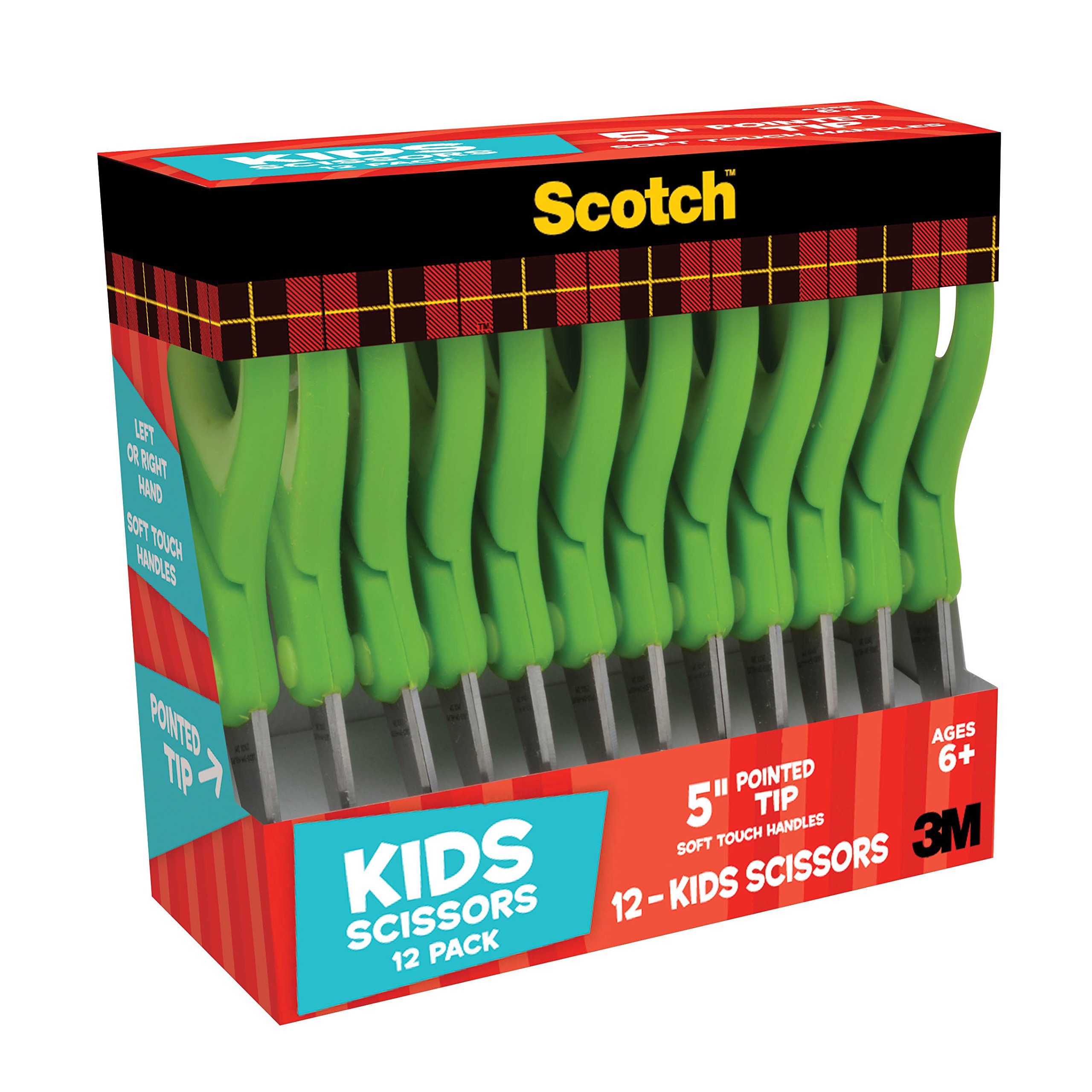Scotch Lot de 6 paires de ciseaux pointus doux au toucher pour enfant de 12 pièces, vert (1442P-12)