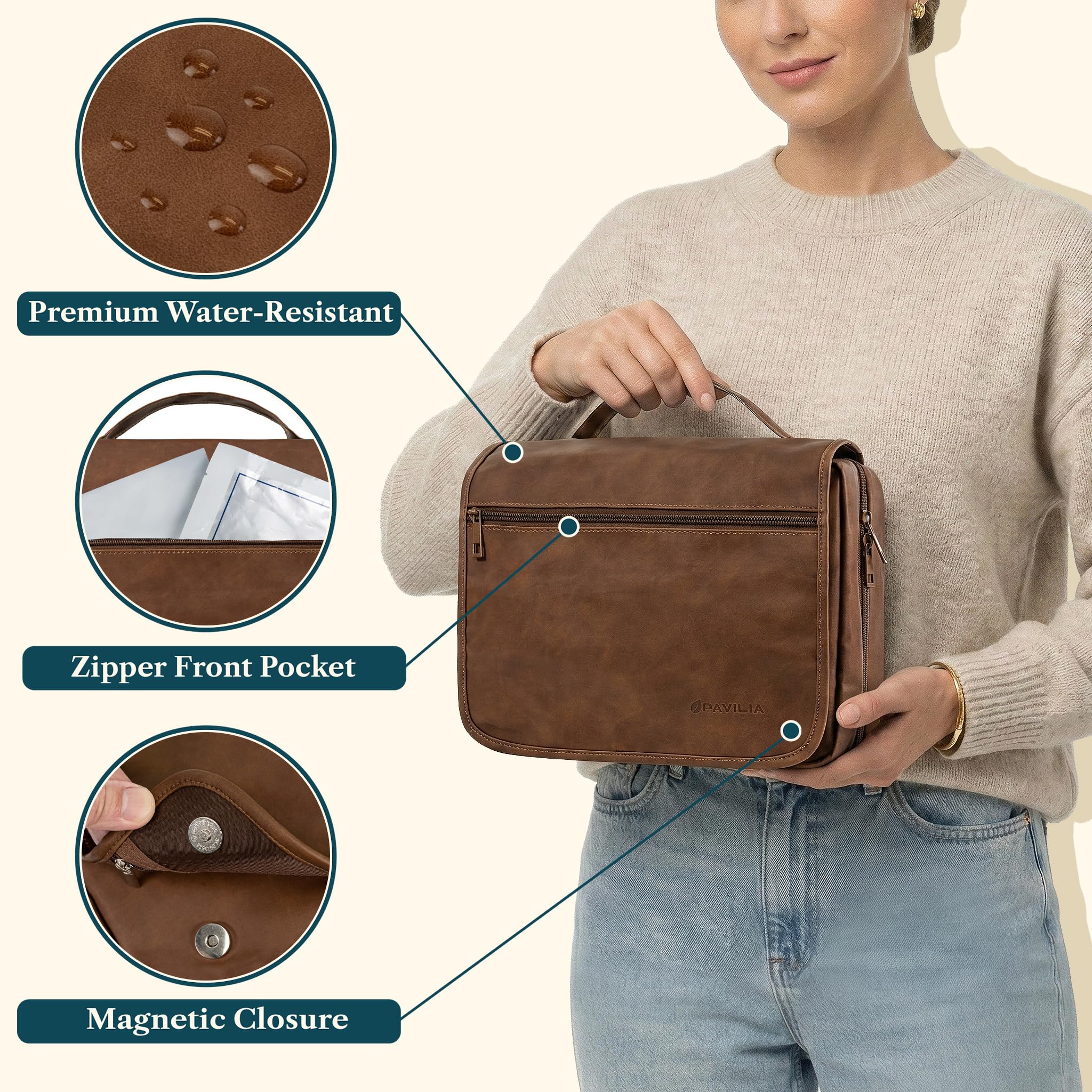 PAVILIA Borsa da toilette da appendere per donne e uomini, borsa da viaggio pieghevole per cosmetici, borsa da viaggio resistente all'acqua, grande kit essenziale da viaggio