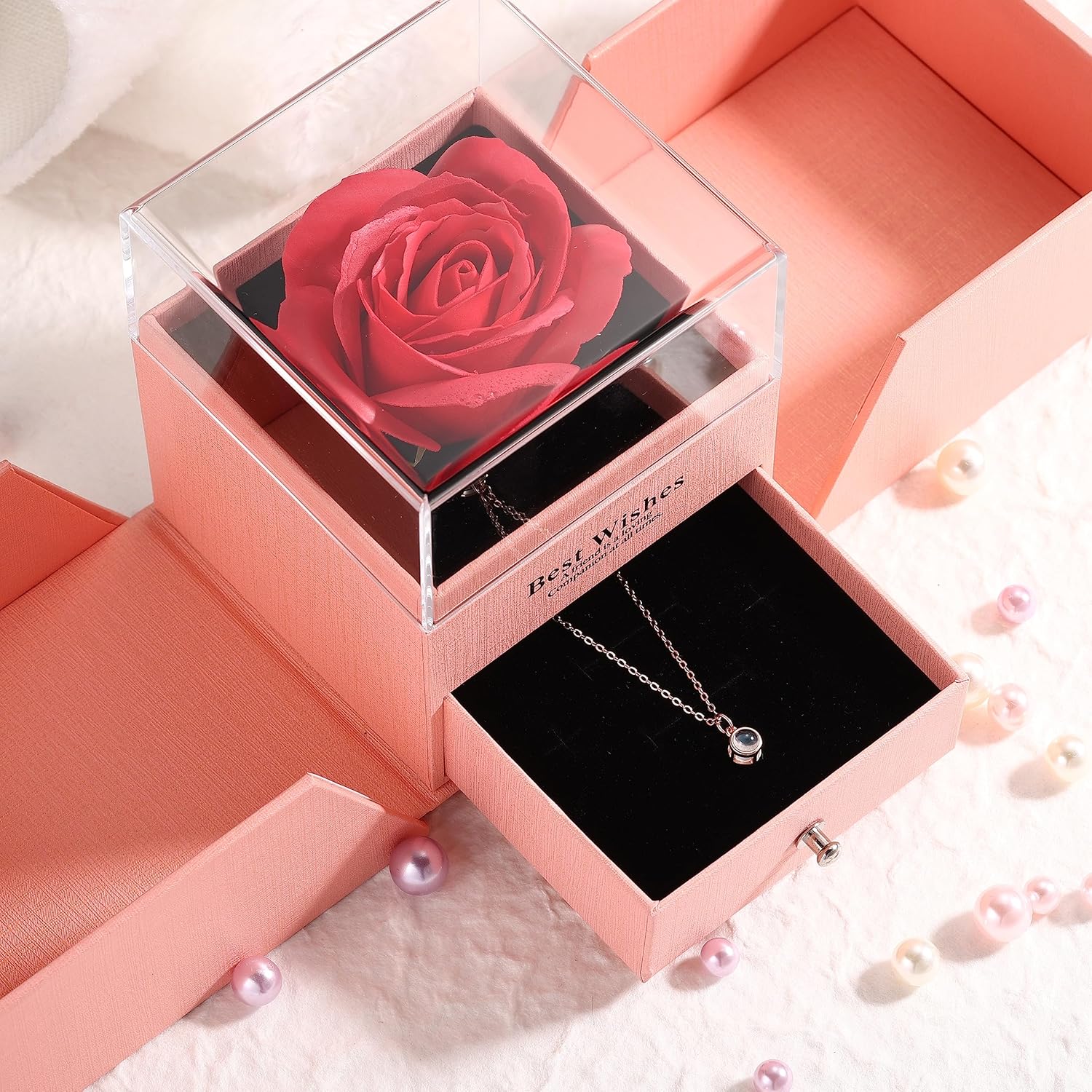 MeMeDIY Personalized Necklace I Love You Necklace 100 Languages with Custom Inside Projection Picture Pendant Sterling Silver Jewelry for Women Christmas Birthday Gifts