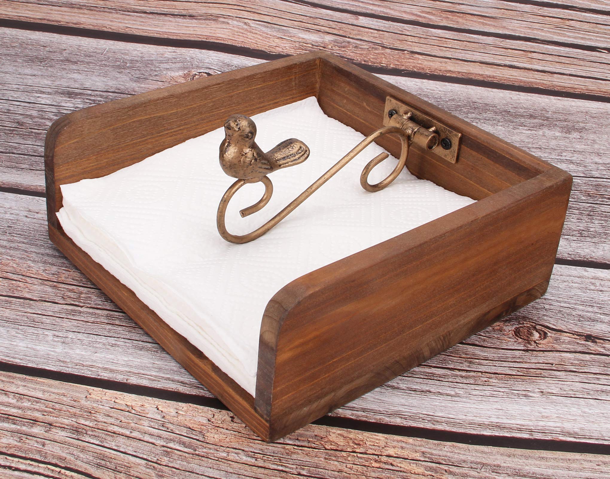 Bird Napkin Holder - Solid Wood Square Napkin Dispenser, Vintage Style For Restaurant, Farmhouse, Kitchen, Or Bathroom Decor (7.7x7.7x6.1 Inches)