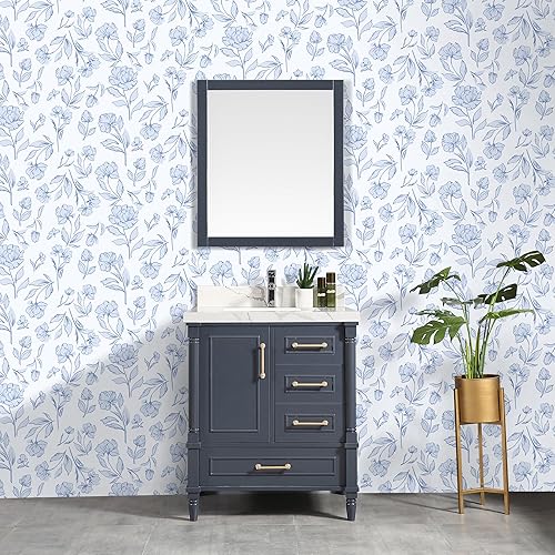 Miniatura 2 de Timeet Papel tapiz floral para despegar y pegar, papel tapiz azul y blanco, papel tapiz autoadhesivo extraíble para dormitorio, baño, papel de