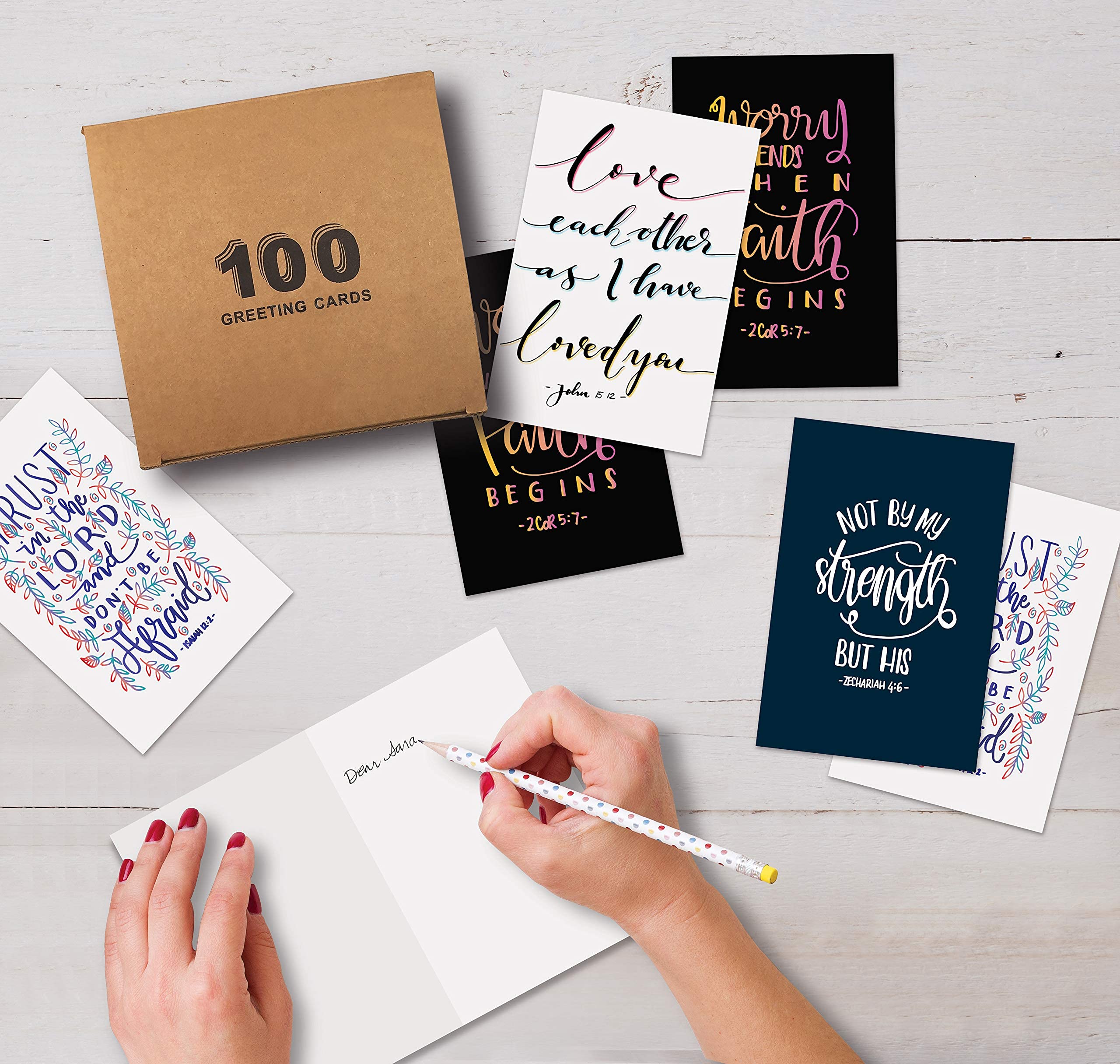 Better Office Products Religious Bible Verse Inspirational Cards, 100-Pack, 4 x 6 inch, 4 Cover Designs with Bible Quotes, Blank Inside, Encouragement Cards, with Envelopes, 100 Pack - Image 4