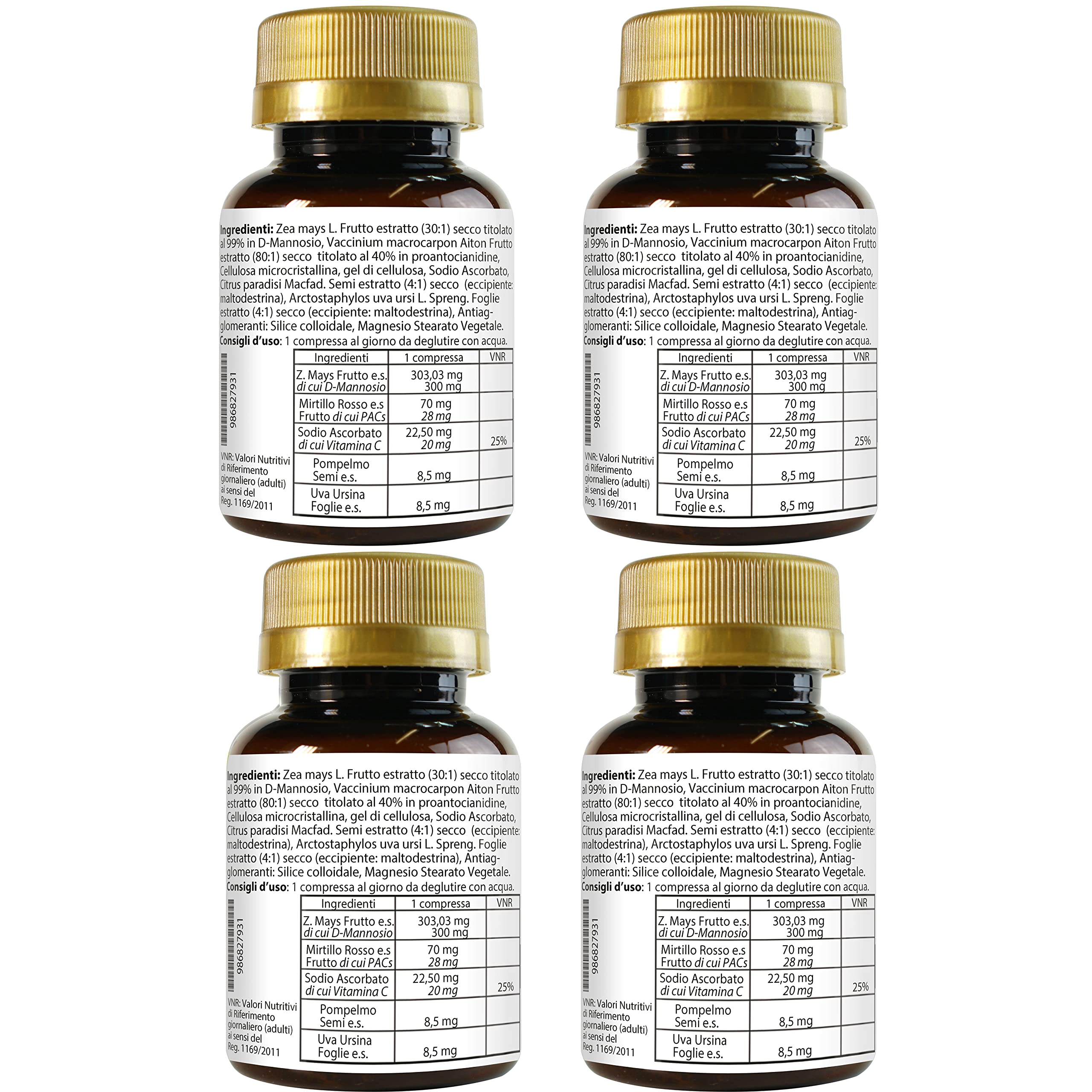 D - Mannosio e Cranberry 40% PAC Mirti Complex con Semi di Pompelmo, Uva Ursina e Vitamina C | 240 compresse 1 al dì | Mirtillo Rosso ad Alto Dosaggio