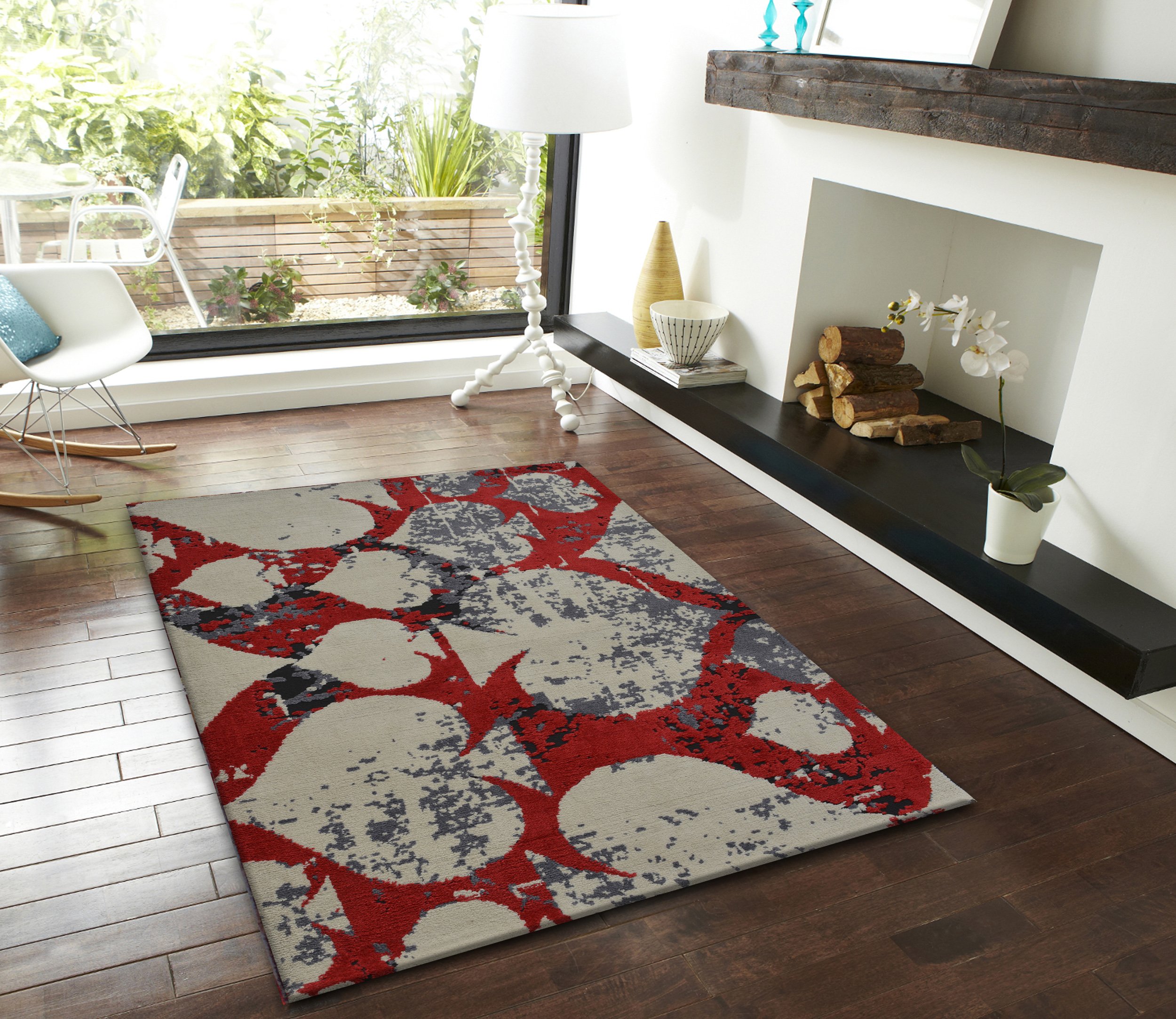 PRESTO BAZAAR Polyester Carpet - 84"x60", Red & Grey