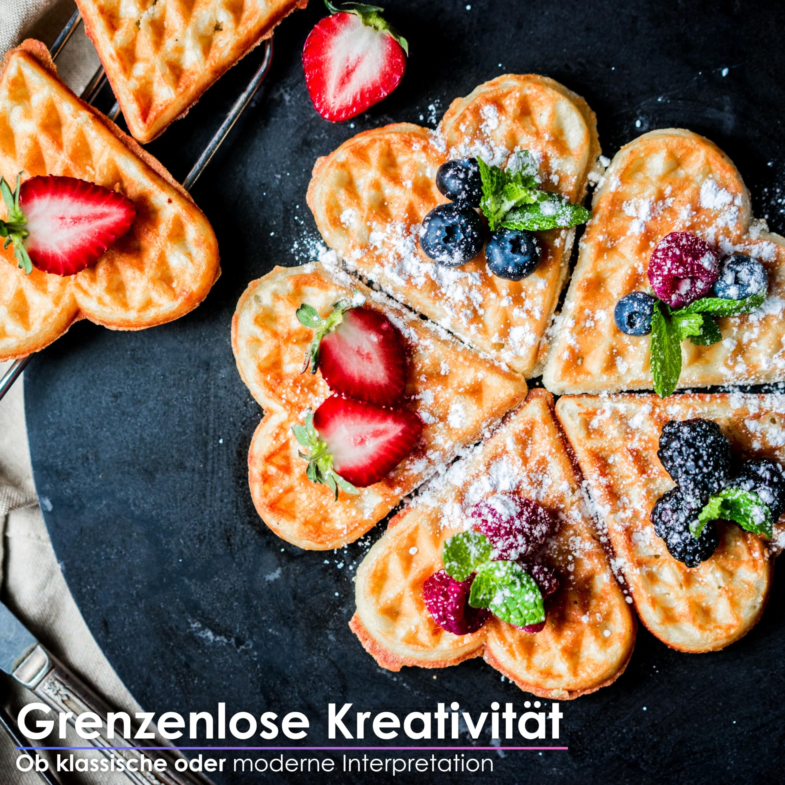 Gofrownica | 1000 watów | Gofrownica do gofrów w kształcie serca | Wafflemaker | Grill do panini | Gofrownica z tosterem | Waffle Maker | Elektrogrill | Technologia Cool-Touch | Powłoka zapobiegająca