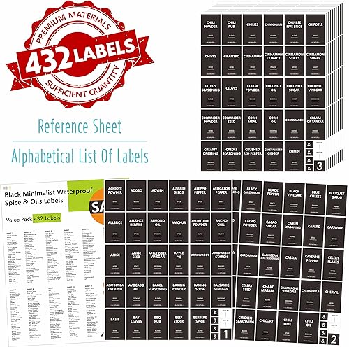 Miniatura 2 de 432 etiquetas de especias extraíbles, 396 calcomanías preimpresas de vinagre de aceite para salsa de semillas de hierbas, 36 en blanco, resistente