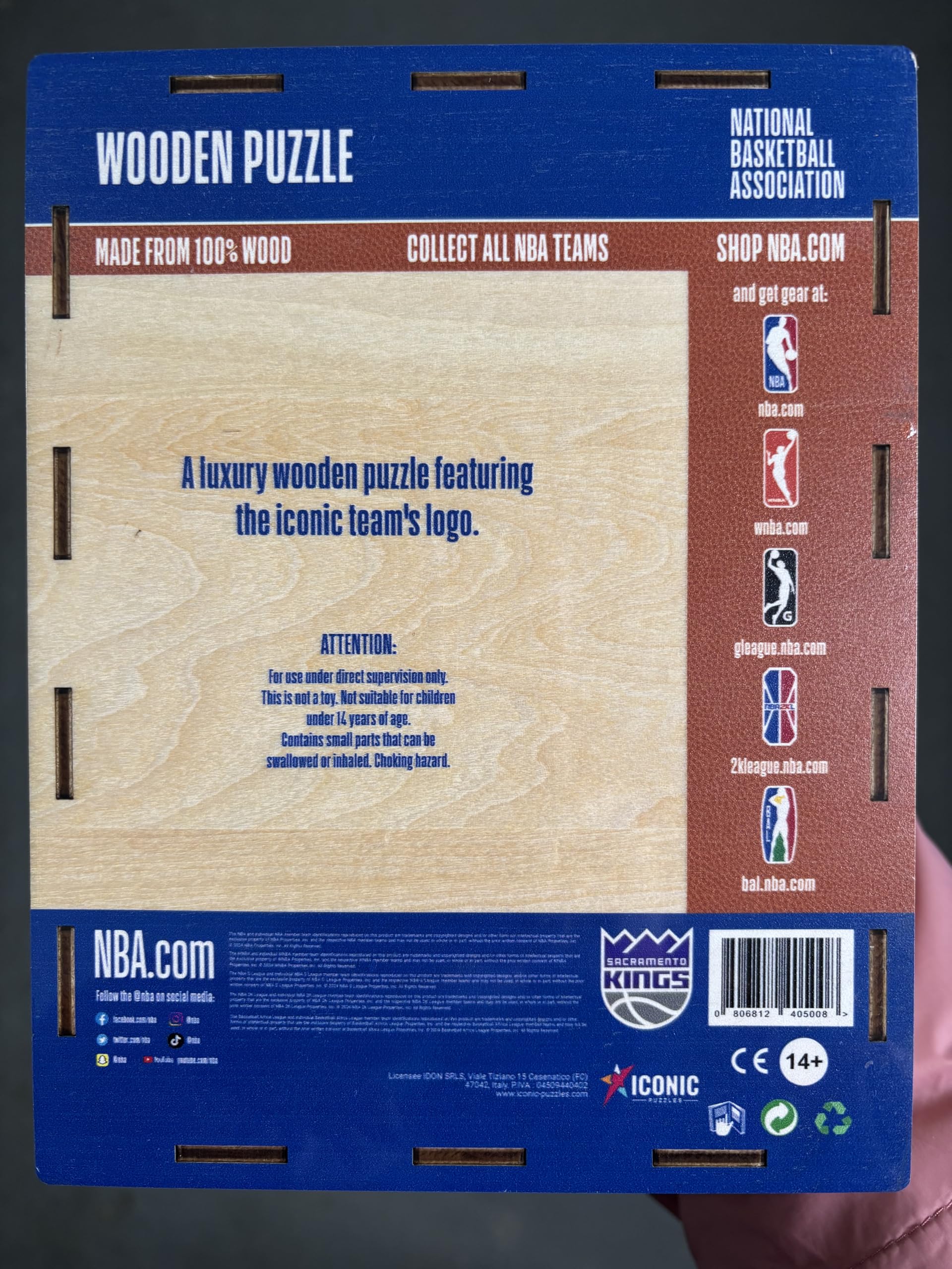 Iconic Puzzles NBA Drewniane Puzzle Wielokolorowe, M, 270 sztuk, SacramentoKings-M