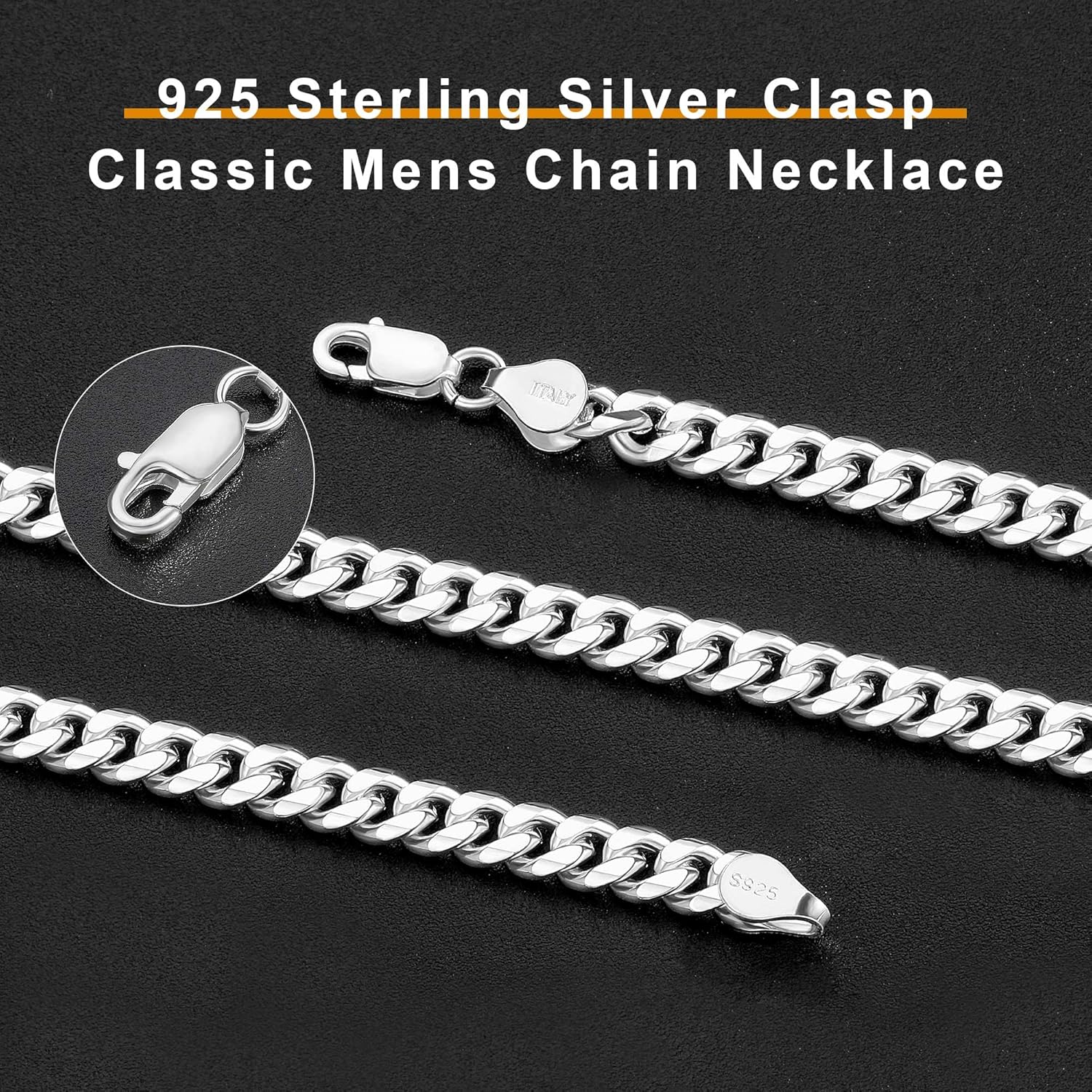 OCHCOH 925 Sterling Silver Clasp 3mm3.5mm4mm5mm7mm Cuban Link Chain Necklace for Men Diamond Cut Silver Chain Necklace for Women 16 18 20 22 24 26 28 30 Inch - Image 4