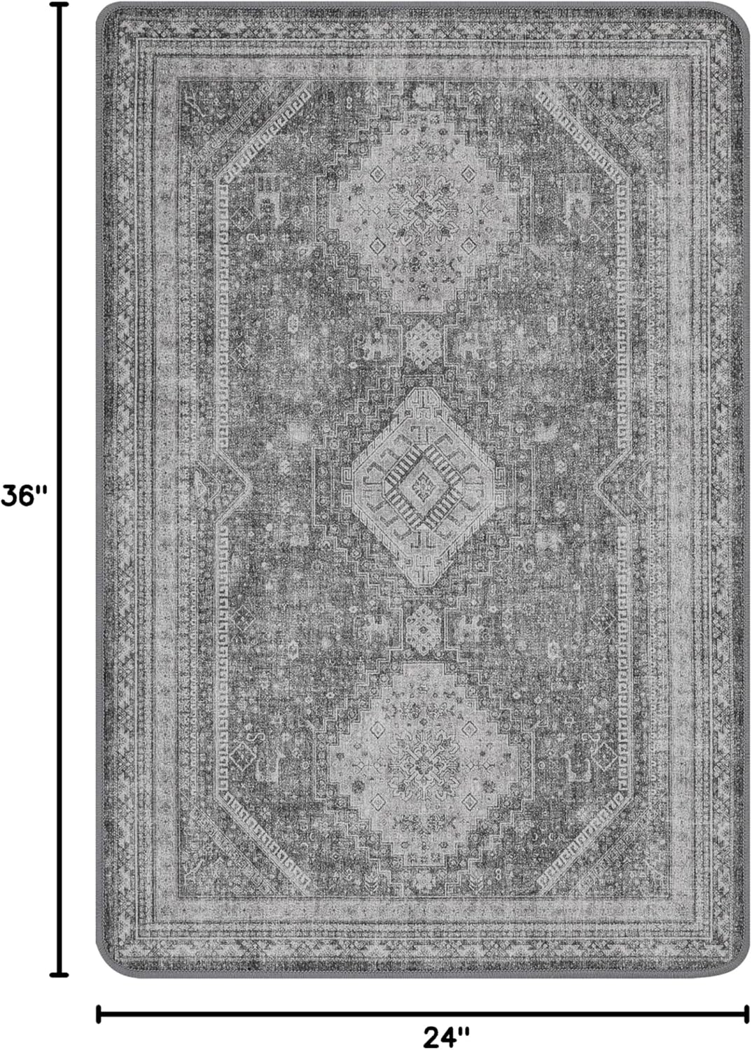 GENIMO 2x3 Non Slip Area Rug Doormat, Machine Washable & Low Pile, Vintage Small Lightweight Rugs for Entryway, Hallway, Kitchen, Bathroom and Bedroom, Gray