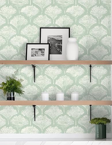 Miniatura 5 de CiCiwind Papel tapiz autoadhesivo para despegar y pegar, color verde y blanco, moderno, bohemio, extraíble, autoadhesivo, para dormitorio, baño,