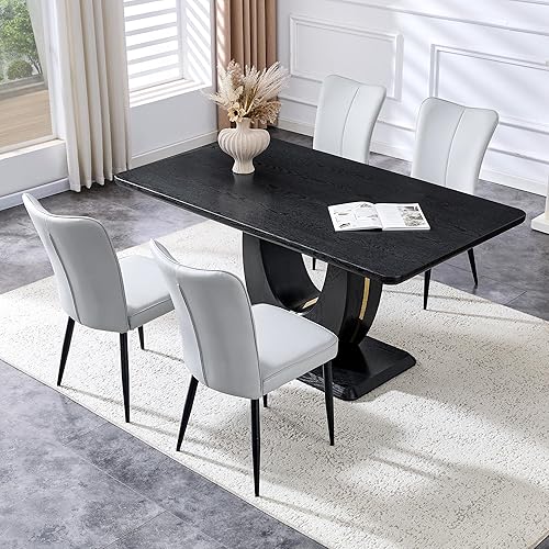 Miniatura 57 de JUFU Juego de mesa de comedor moderno para 6, juego de mesa de cocina de 63 pulgadas con mesa de mármol sintético y 4 sillas tapizadas de piel