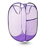 Pop Up Laundry Hamper, Mesh Laundry Basket Collapsible, Foldable Hamper for Travel and Storage (Purple)