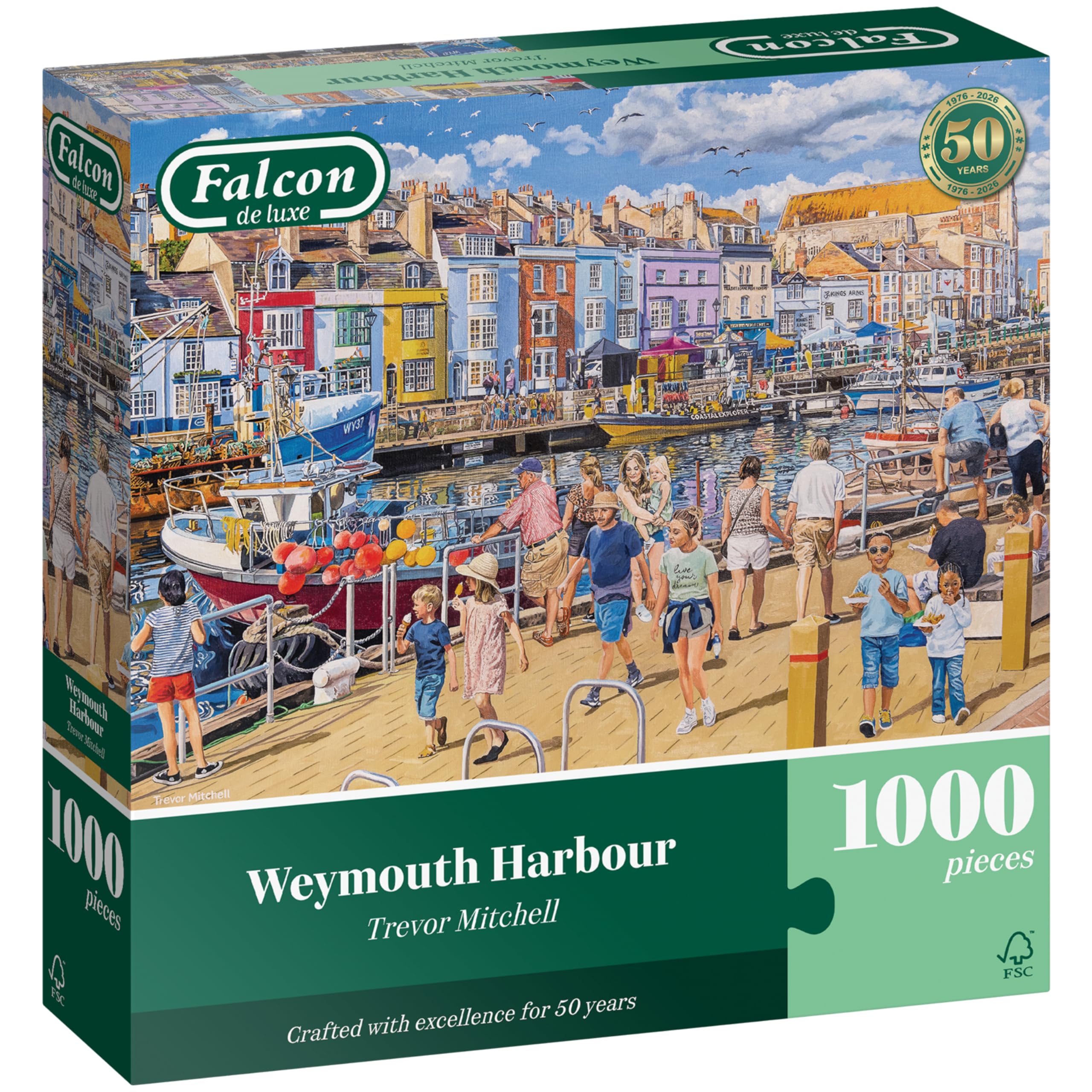 Falcon Weymouth Harbour – Beautifully Illustrated Vintage Puzzle with Premium FSC Certified Materials – Nostalgic 1000 Piece Jigsaw Puzzles for Adults, Perfect Birthday 68 x 49cm