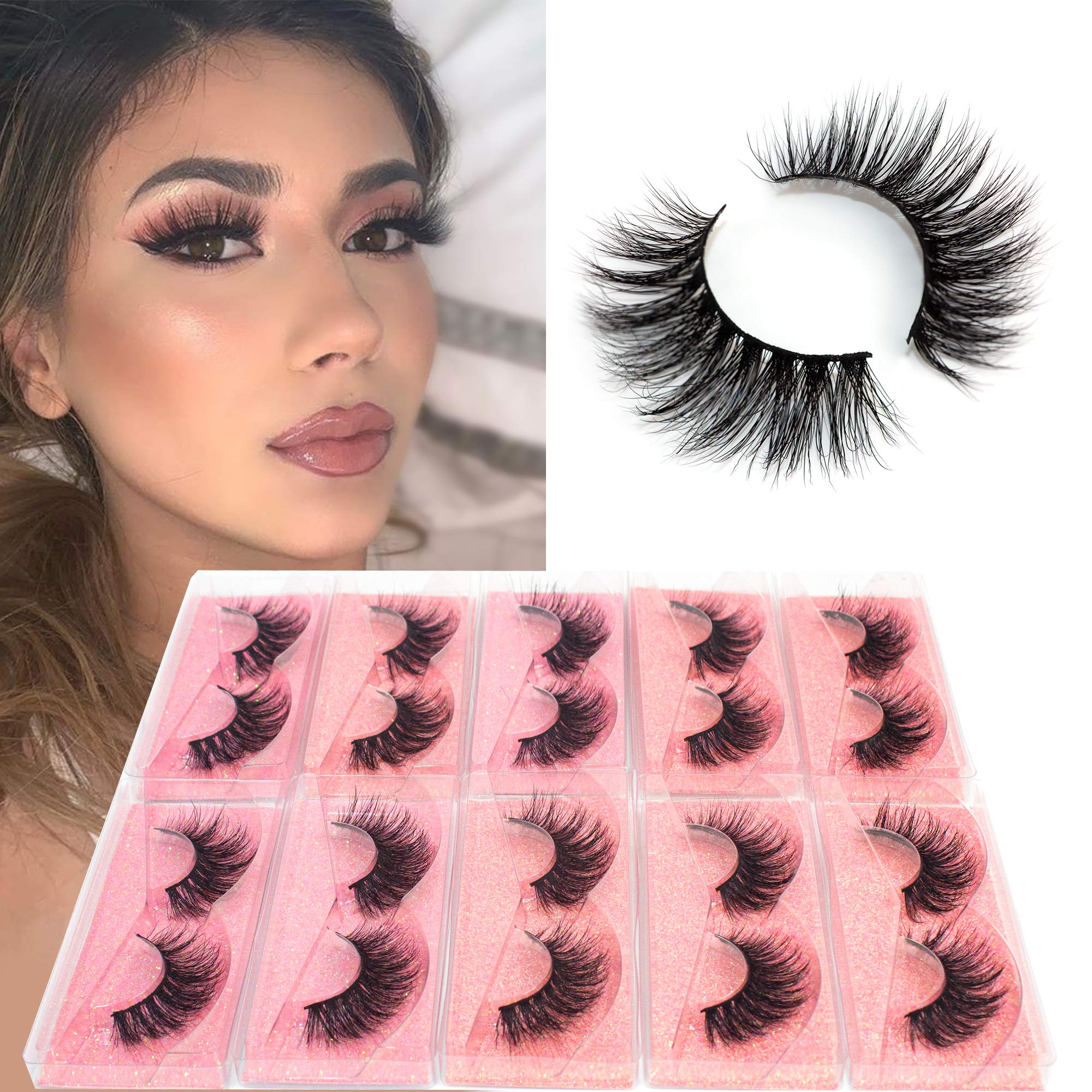 BEEOS 3D Mink Lashes Natural Look, 20mm Crossed Cluster Type in 10 Pairs 100% Real Siberian Hair Eyelashes, Reusable Light Weight Fluffy False Eyelashes Bulk (D22/10 Pairs)